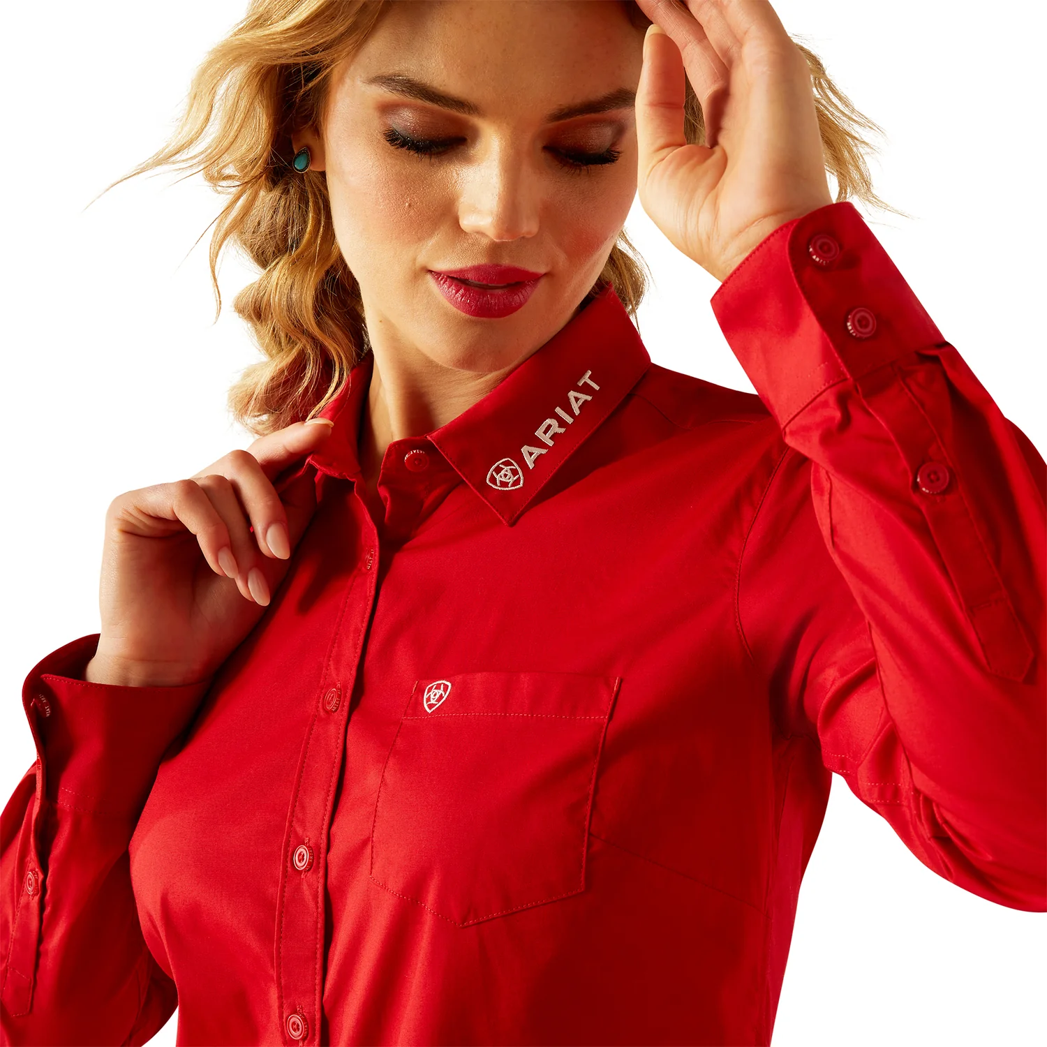Ariat Women's Team Kirby Stretch Shirt - Equestrian Red - Image 4