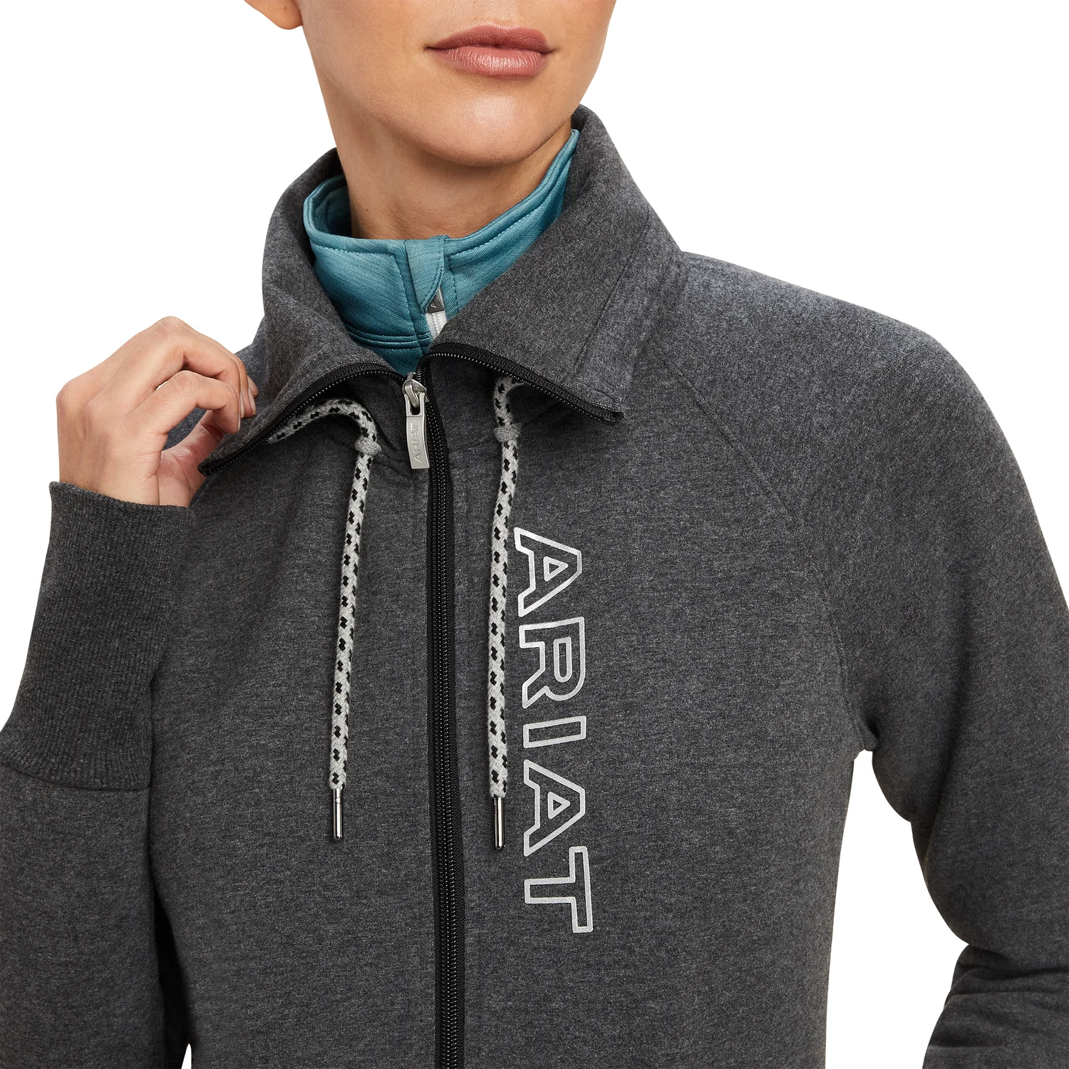 Ariat Womens Team Logo Full Zip Sweatshirt - Charcoal Grey - Image 3