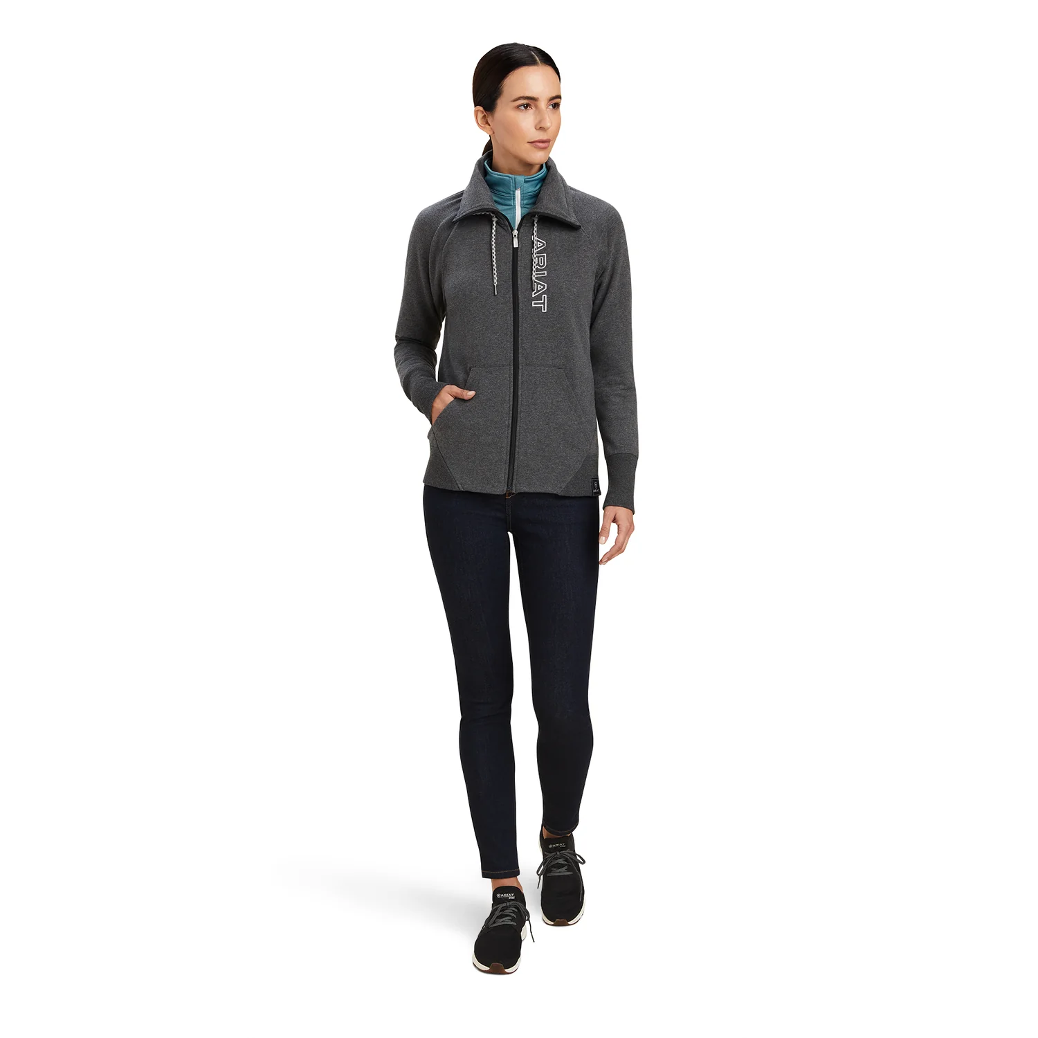 Ariat Womens Team Logo Full Zip Sweatshirt - Charcoal Grey - Image 4