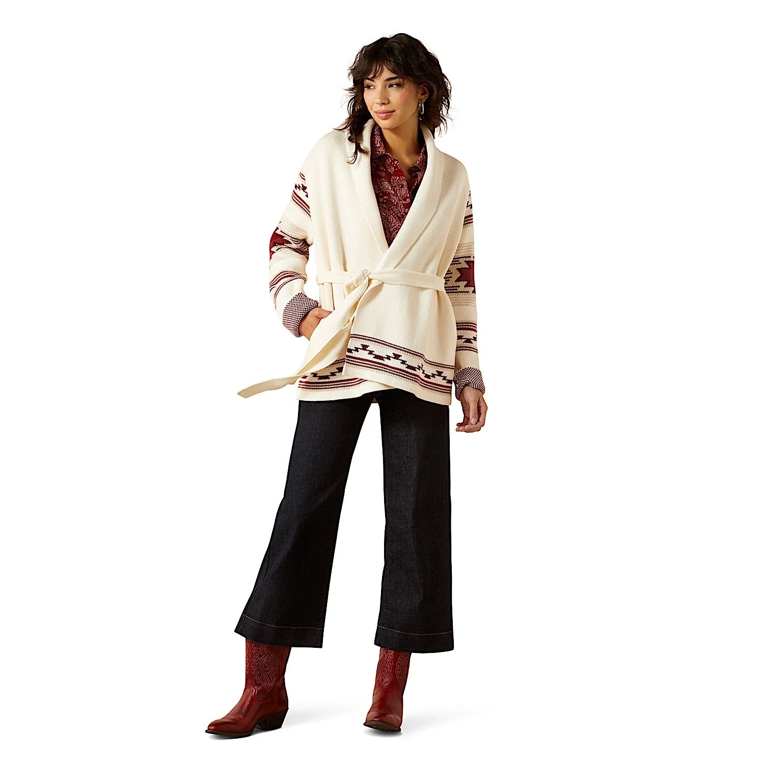 Ariat Women's Westward Wrap Sweater - Cream Southwest - Image 3