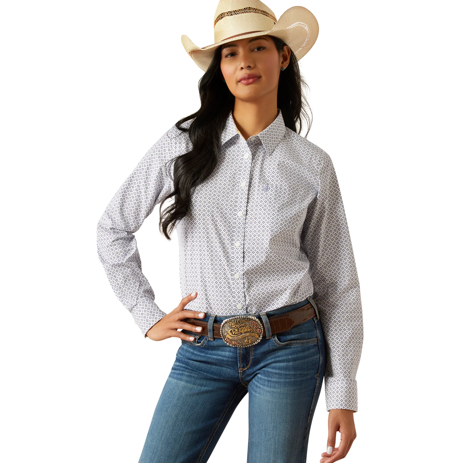 Ariat Women's Wrinkle Resistant Team Kirby Stretch Shirt - Ocean Geo
