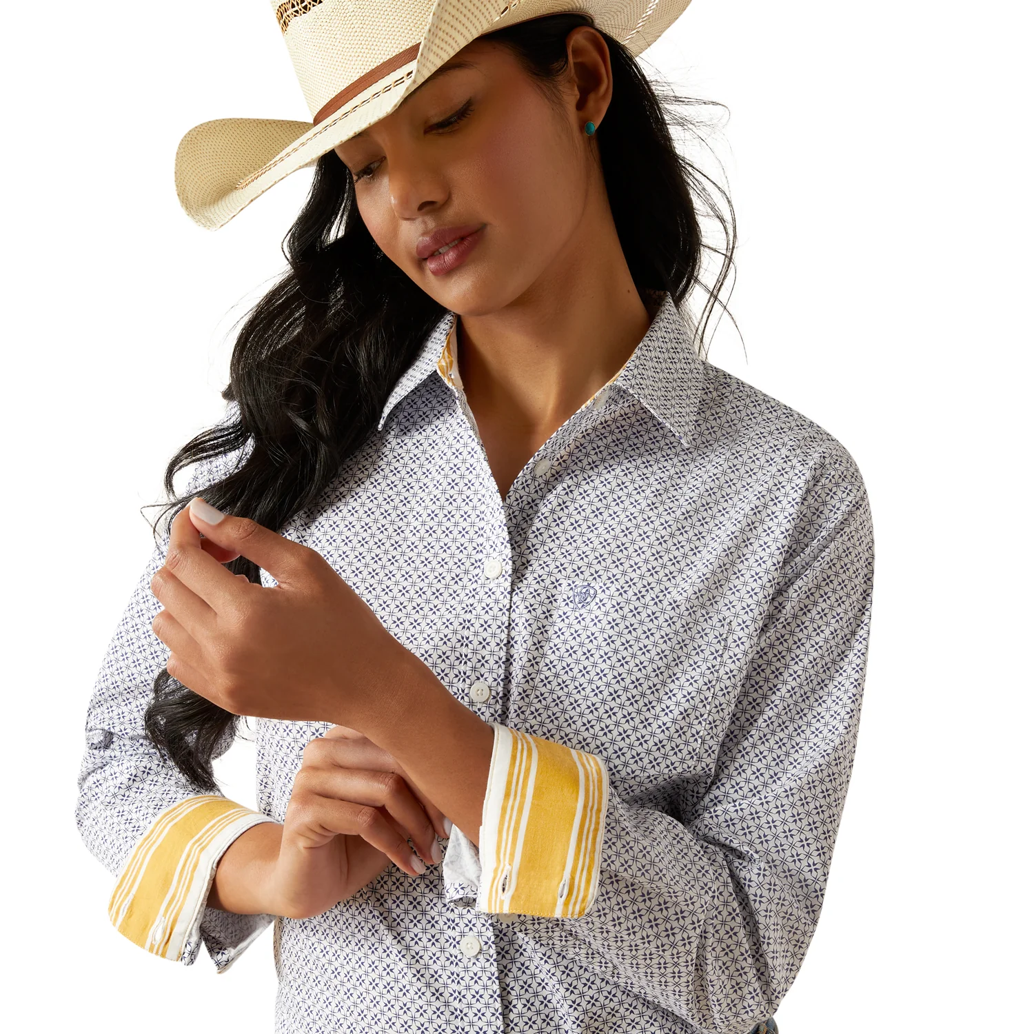 Ariat Women's Wrinkle Resistant Team Kirby Stretch Shirt - Ocean Geo - Image 3