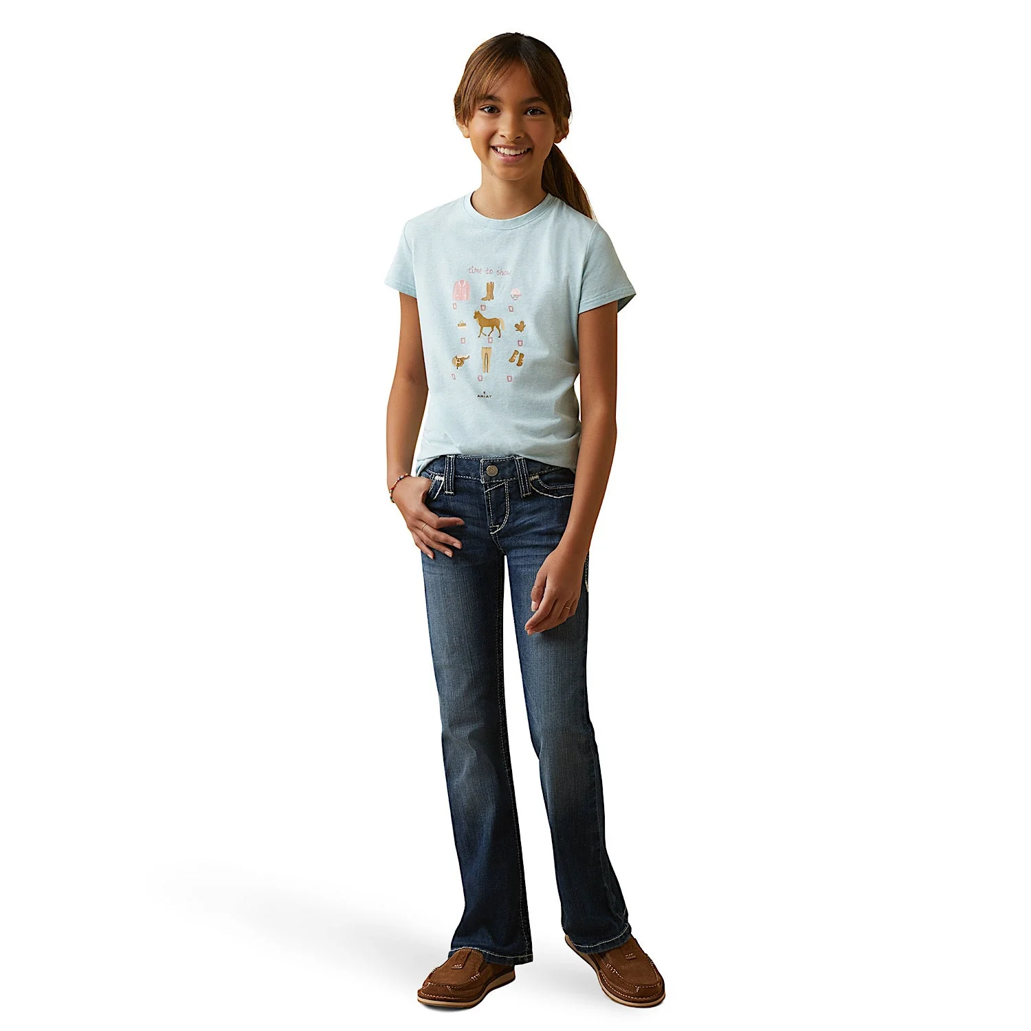 Ariat Youth Time to Show SS T-Shirt Heather Mosaic Blue - Image 3