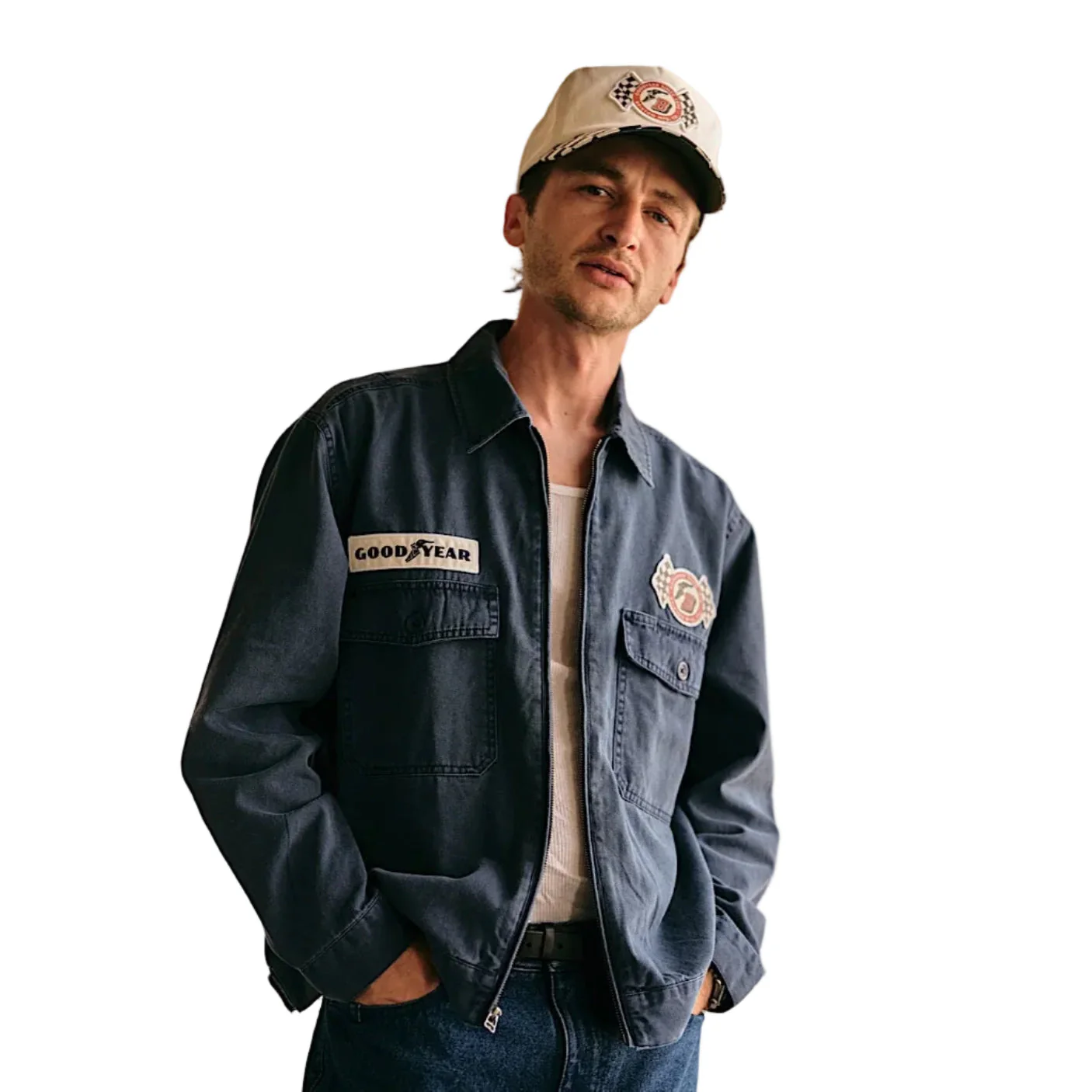 Brixton Goodyear Speedway High Profile Snapback Cap - Off White - Image 2