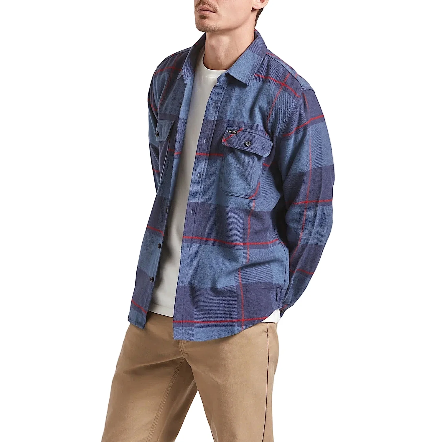 Brixton Men's Bowery Flannel Shirt - Bering Sea/Mood Indigo/Adrenal - Image 2