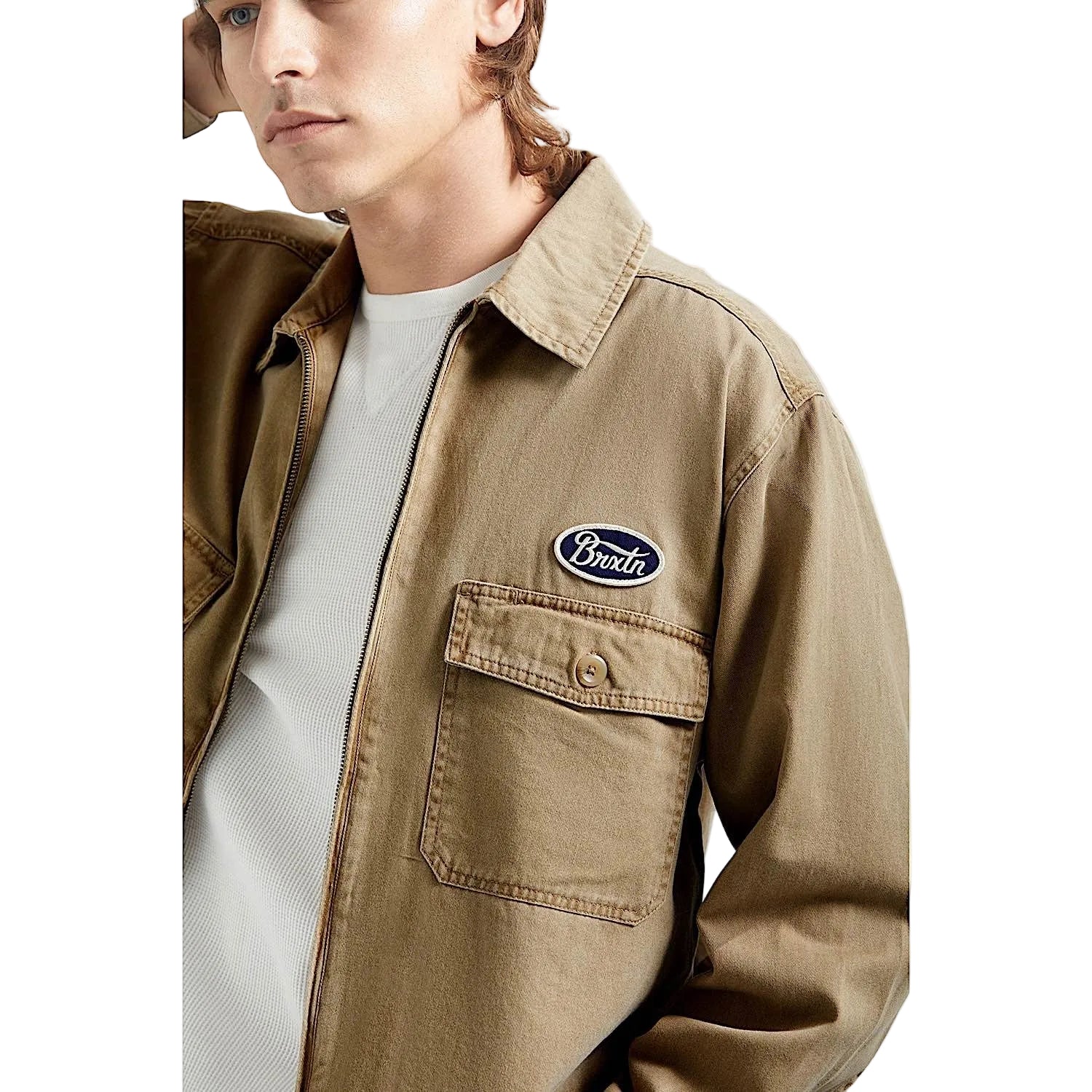Brixton Men's Trademark Lightweight Garage Jacket - Washed Khaki - Image 2