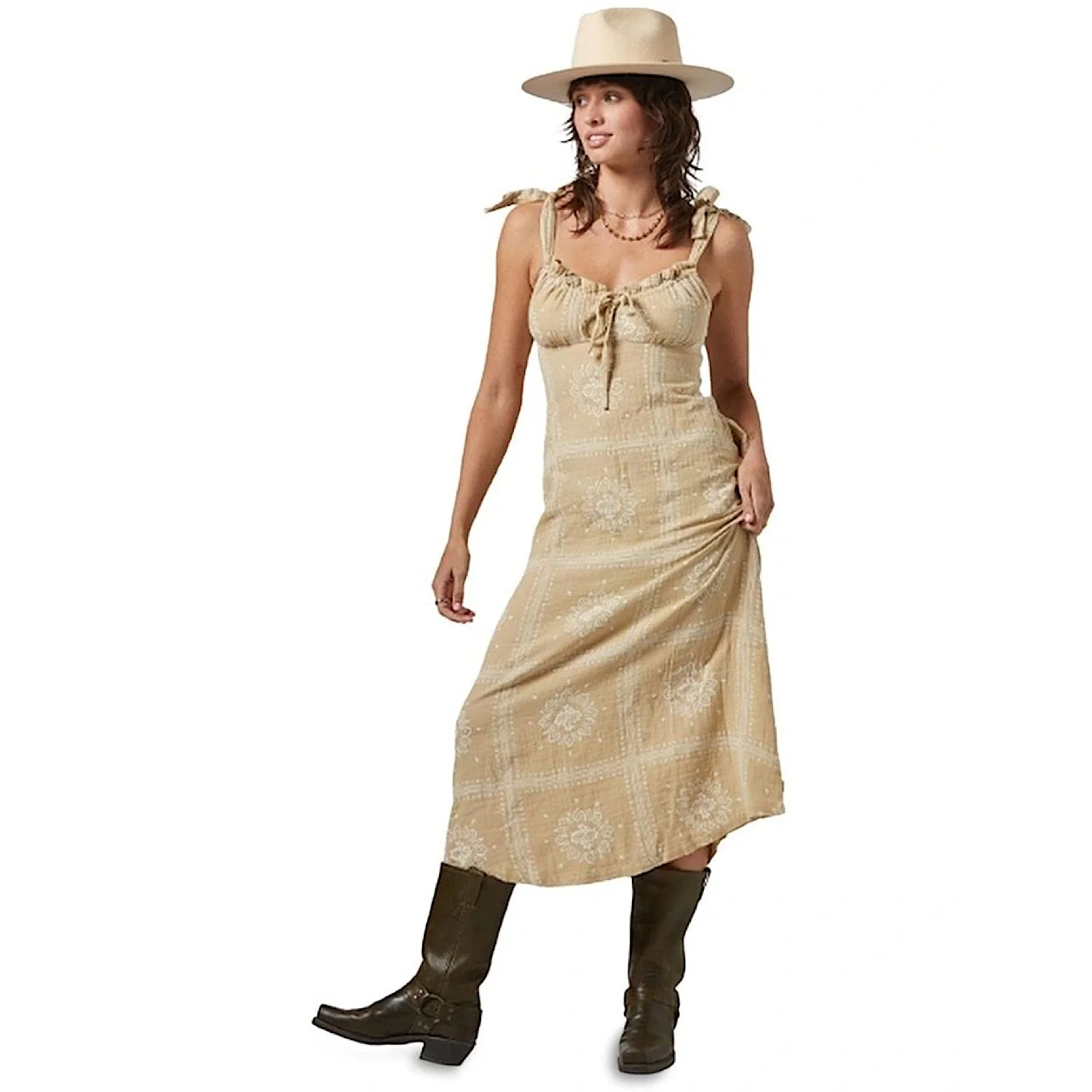 Brixton Women's Wandering Tie Dress - Pale Khaki Bandana