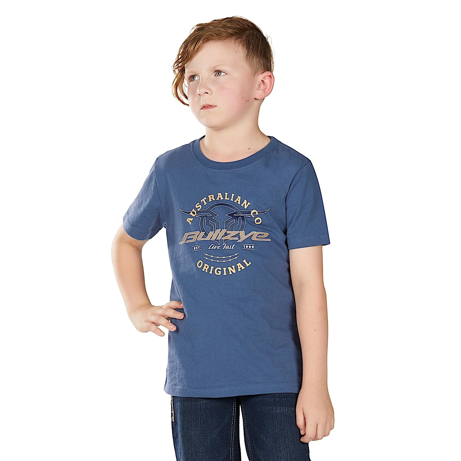Bullzye Boy's Live Fast Short Sleeve T Shirt - Blue Steel - Image 2