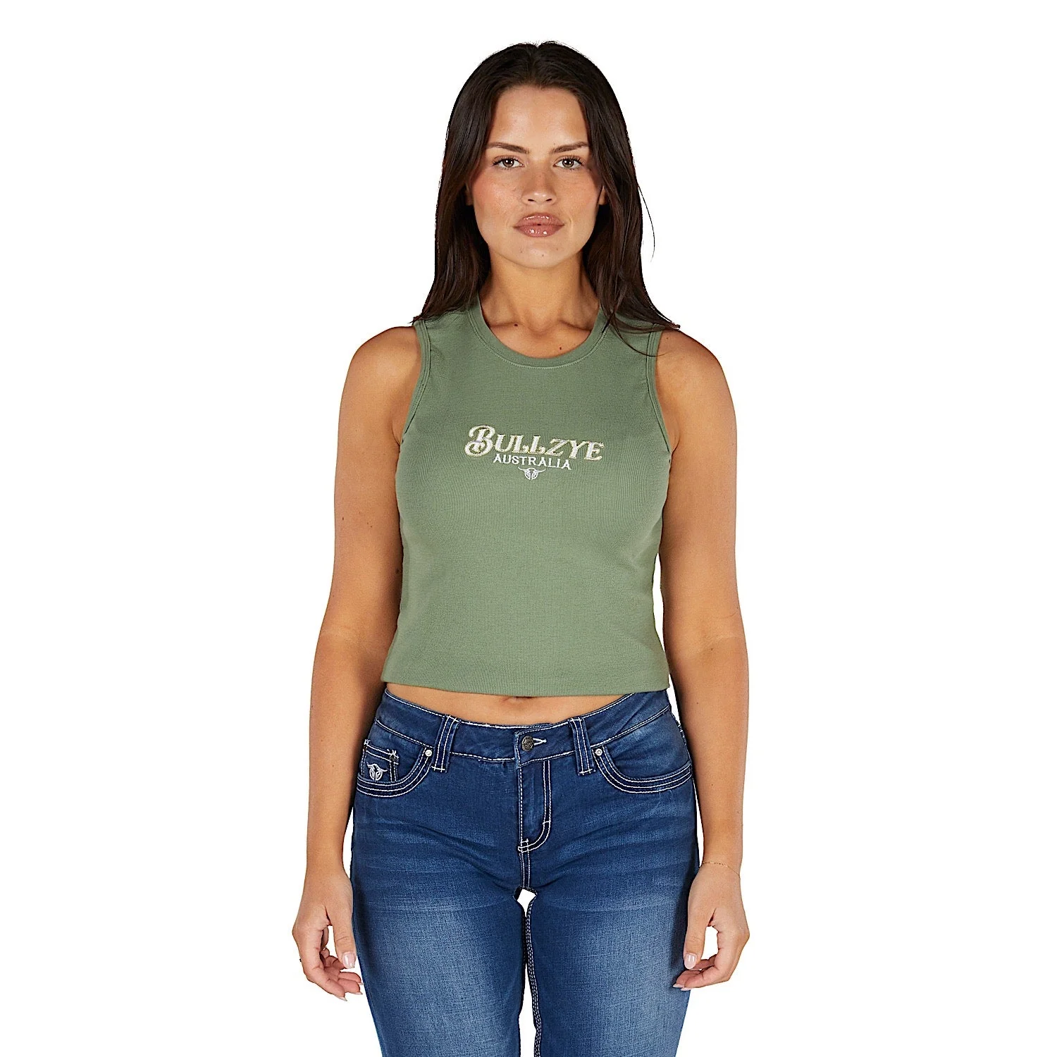 Bullzye Women's Anita Crop Rib Tank - Moss - Image 2