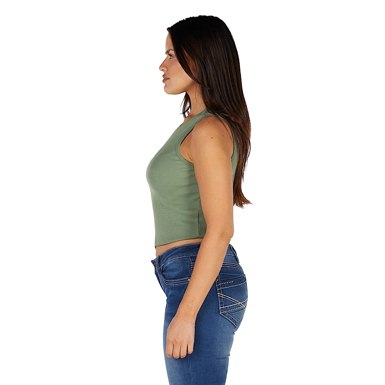 Bullzye Women's Anita Crop Rib Tank - Moss - Image 3