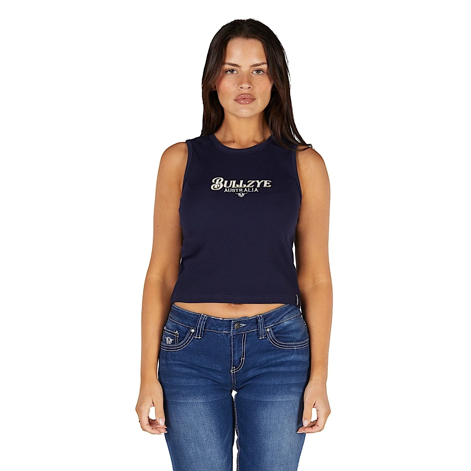 Bullzye Women's Anita Crop Rib Tank - Navy - Image 2