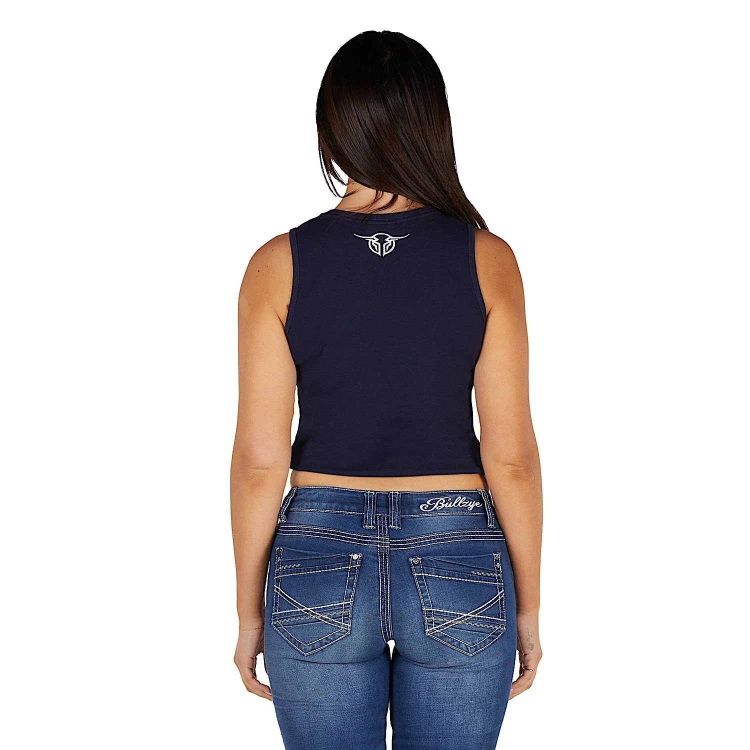 Bullzye Women's Anita Crop Rib Tank - Navy - Image 4