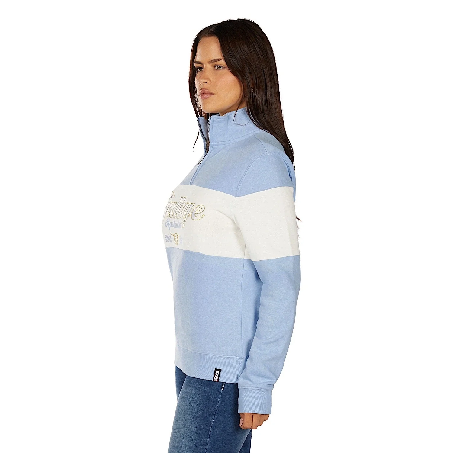 Bullzye Women's Kai 1/4 Zip Pullover - Light Blue/Cream - Image 3