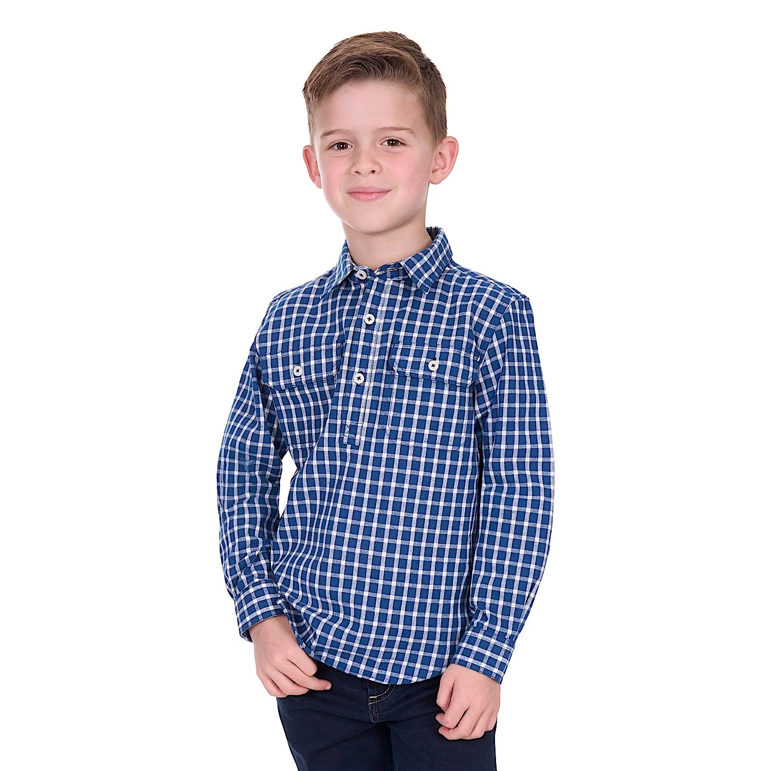 Hard Slog Boy's Alden 1/2 Placket Shirt - Navy/White