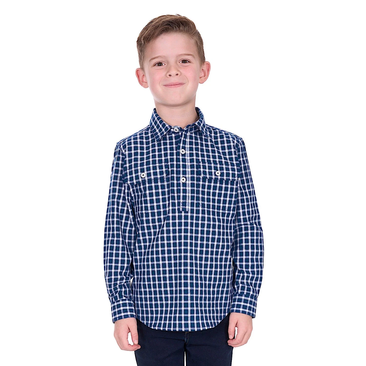 Hard Slog Boy's Alden 1/2 Placket Shirt - Navy/White - Image 2