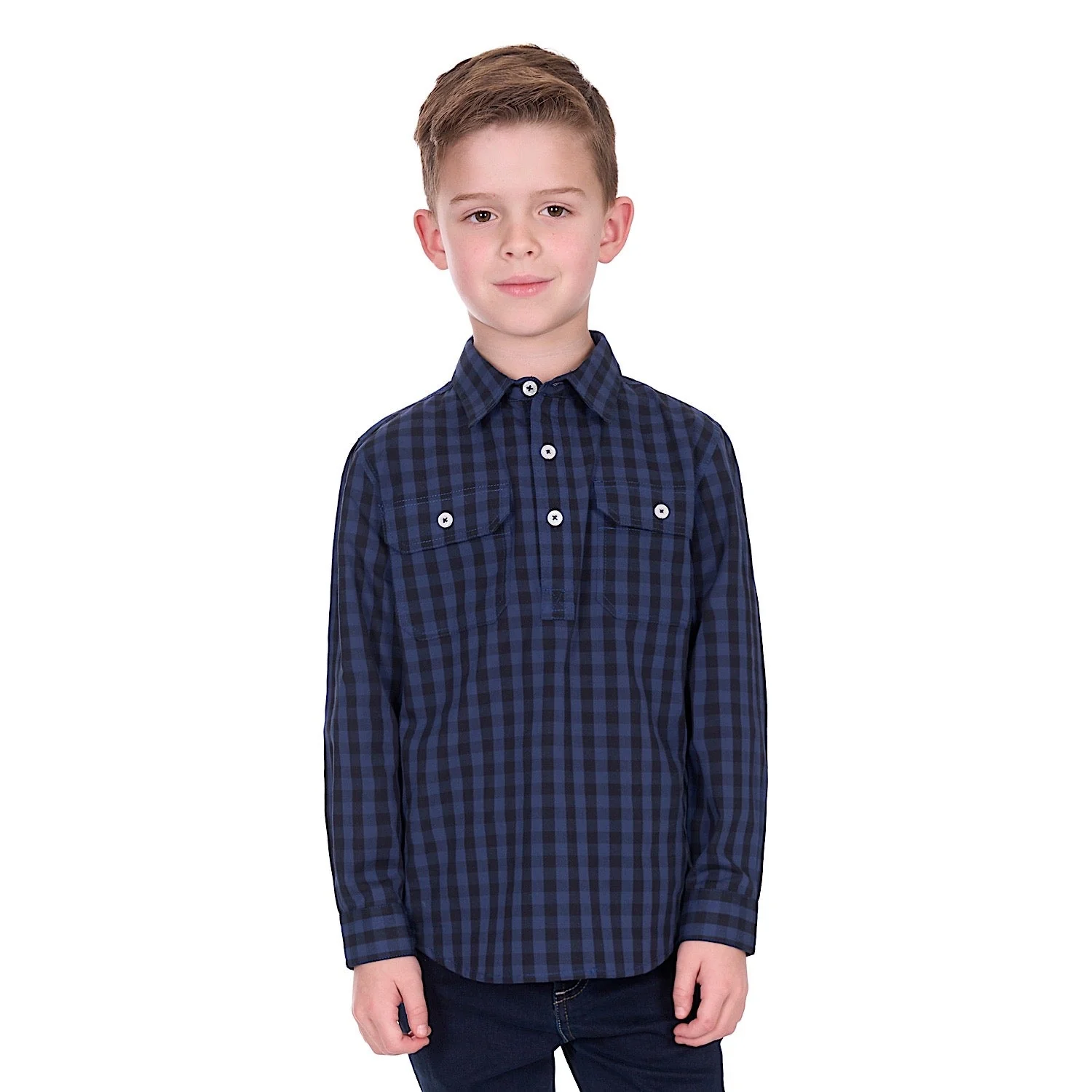 Hard Slog Boy's Nash 1/2 Placket Shirt - Navy/Black