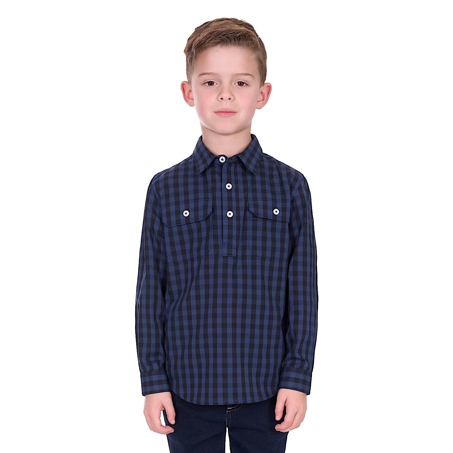 Hard Slog Boy's Nash 1/2 Placket Shirt - Navy/Black - Image 2