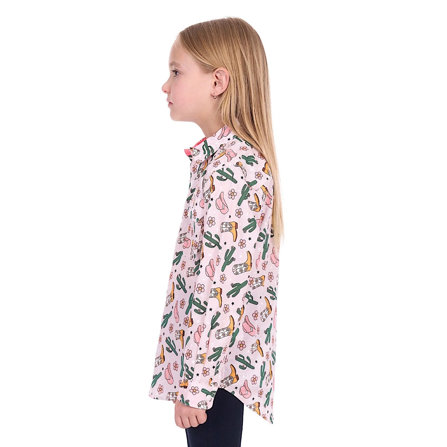 Hard Slog Girl's Cleo 1/2 Placket Shirt - Pink - Image 3