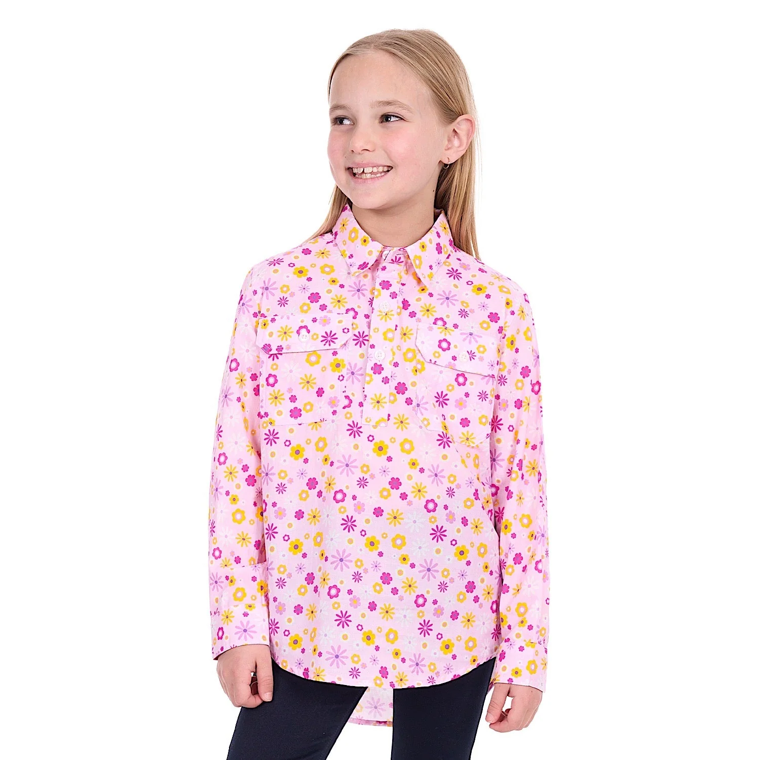 Hard Slog Girl's Daisy 1/2 Placket Shirt - Pink