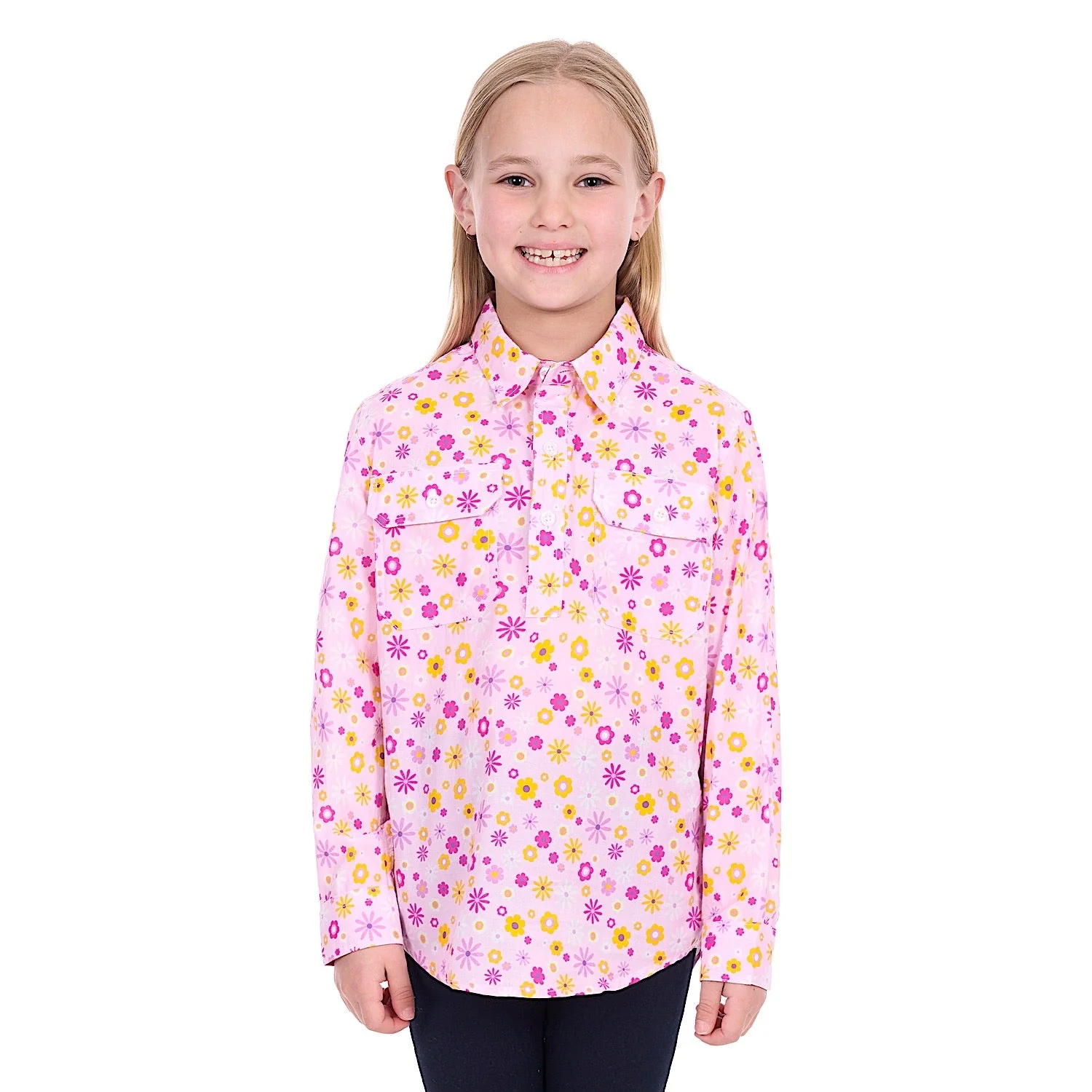 Hard Slog Girl's Daisy 1/2 Placket Shirt - Pink - Image 2