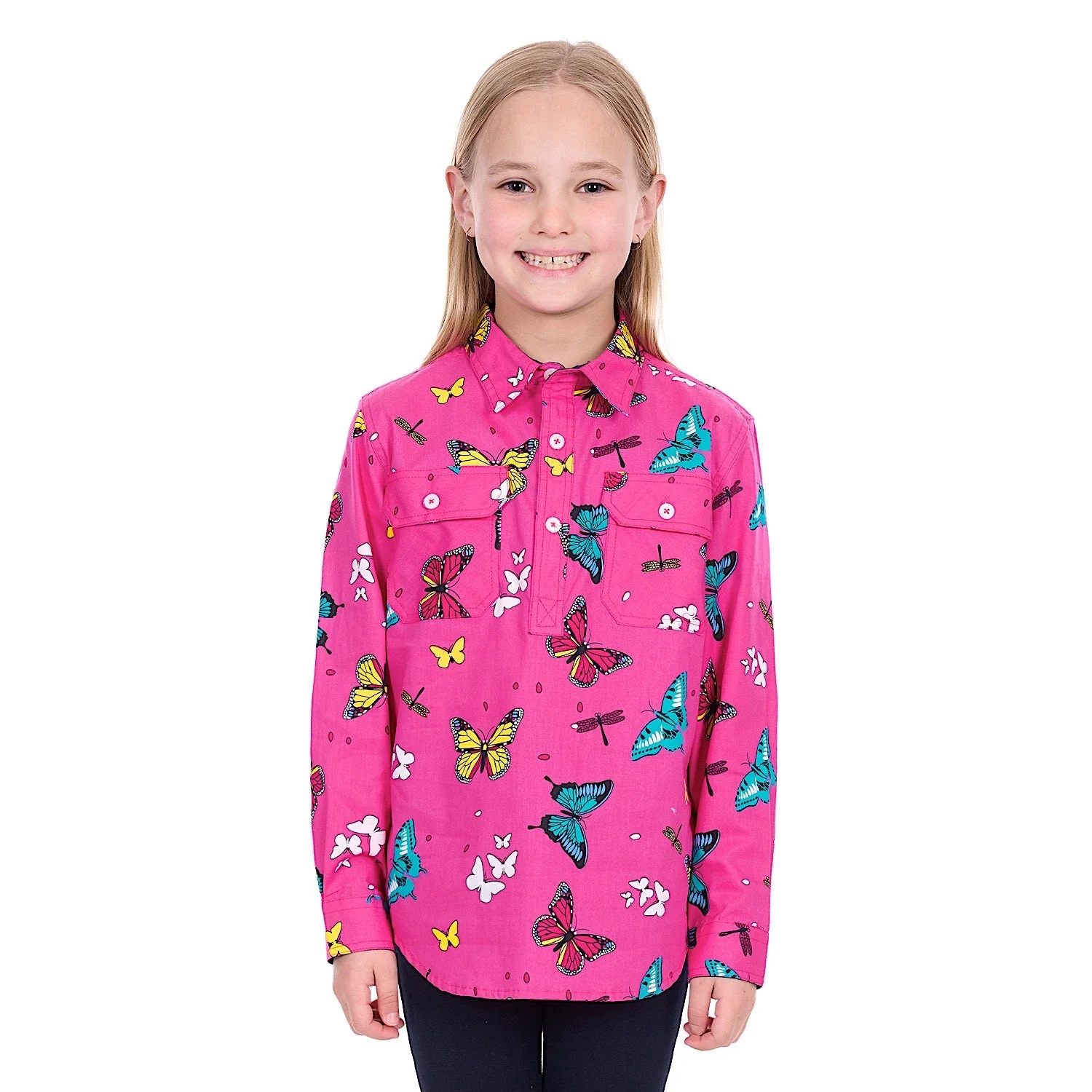 Hard Slog Girl's Giselle 1/2 Placket Shirt - Pink - Image 2