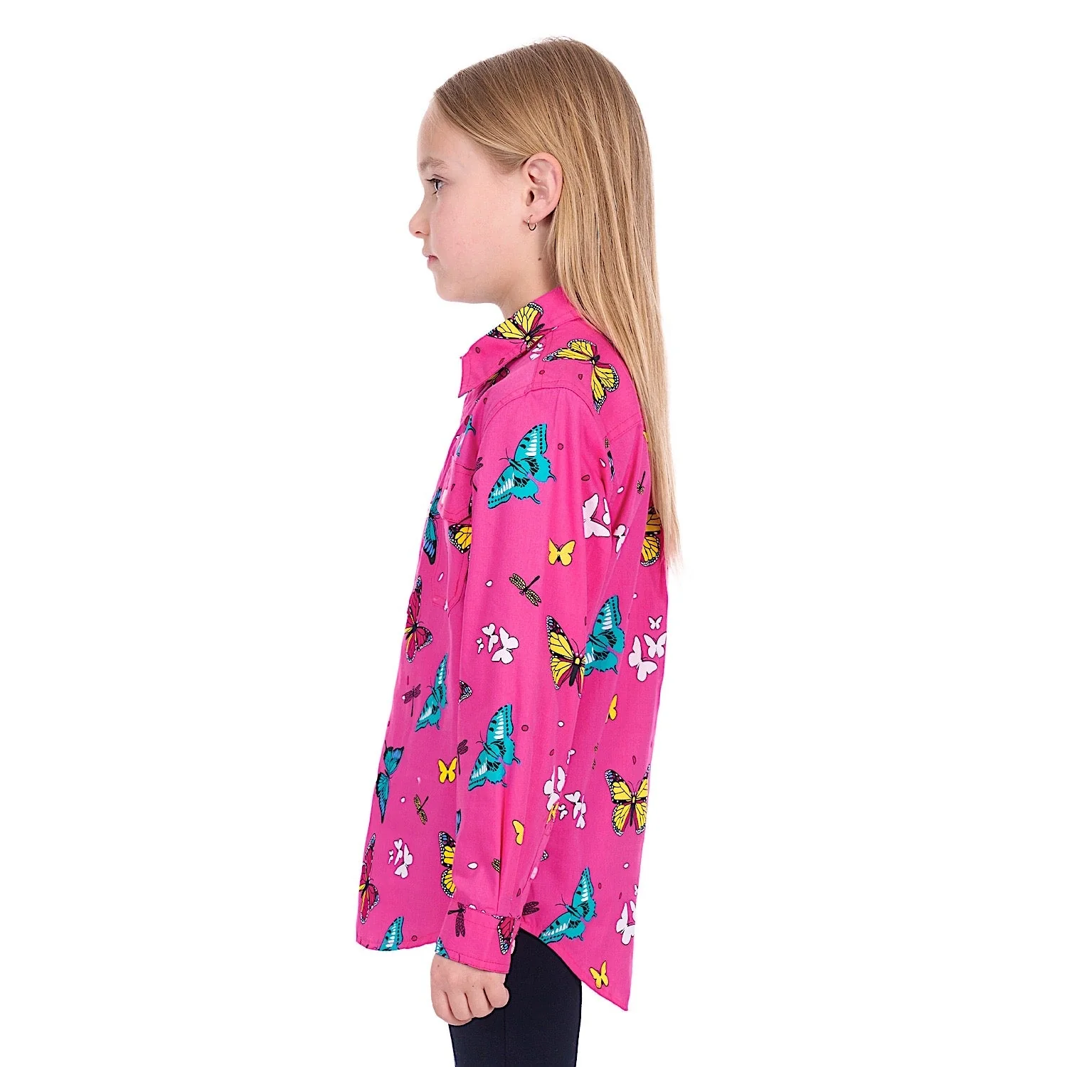 Hard Slog Girl's Giselle 1/2 Placket Shirt - Pink - Image 3