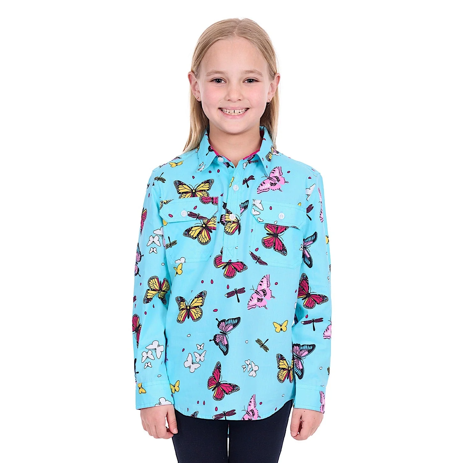 Hard Slog Girls Iva 1/2 Placket Shirt - Blue - Image 2