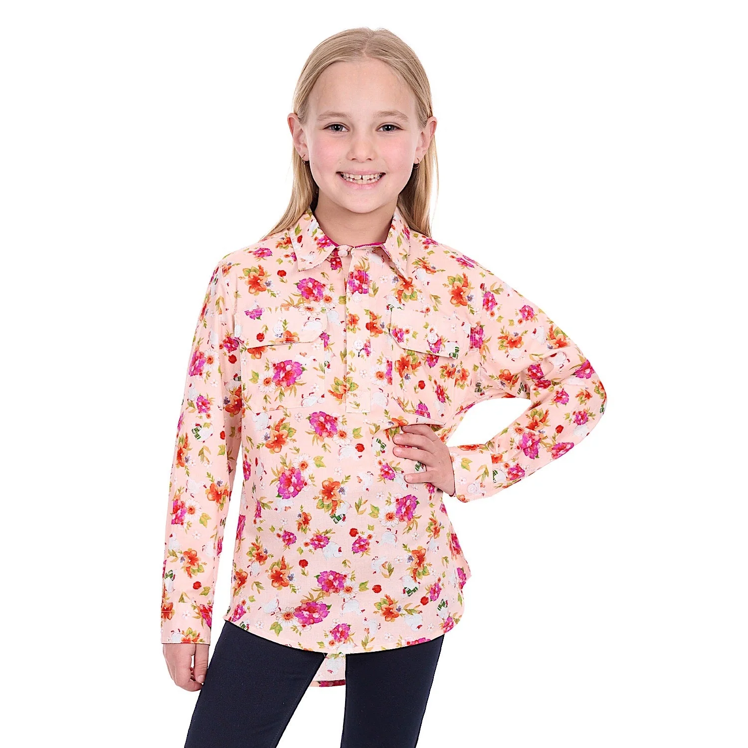 Hard Slog Girl's Lily 1/2 Placket Shirt - Pink