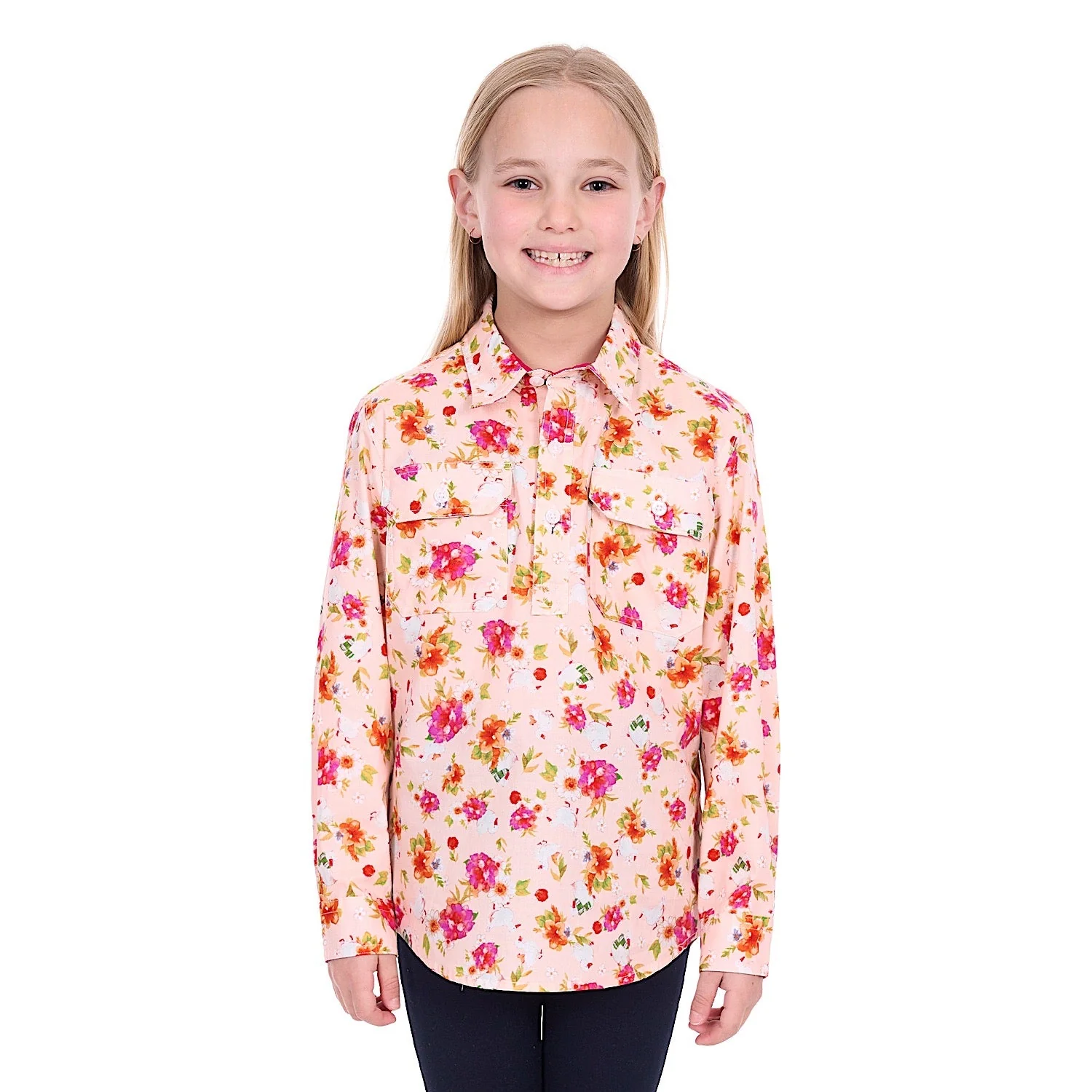 Hard Slog Girl's Lily 1/2 Placket Shirt - Pink - Image 2