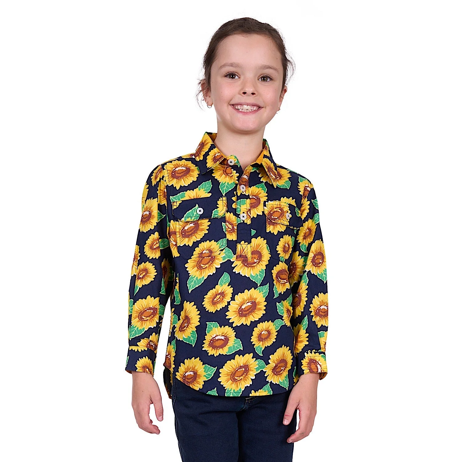 Hard Slog Kid's Ally Half Placket Long Sleeve Shirt - Yellow/Green