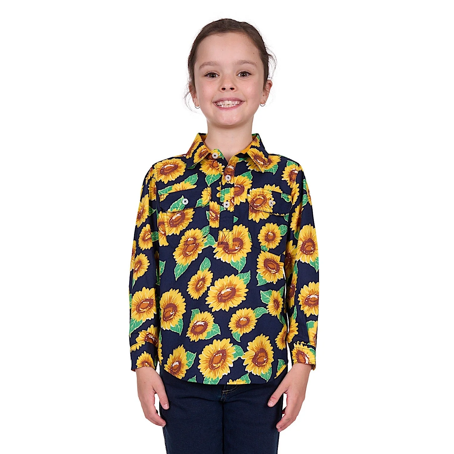 Hard Slog Kid's Ally Half Placket Long Sleeve Shirt - Yellow/Green - Image 2