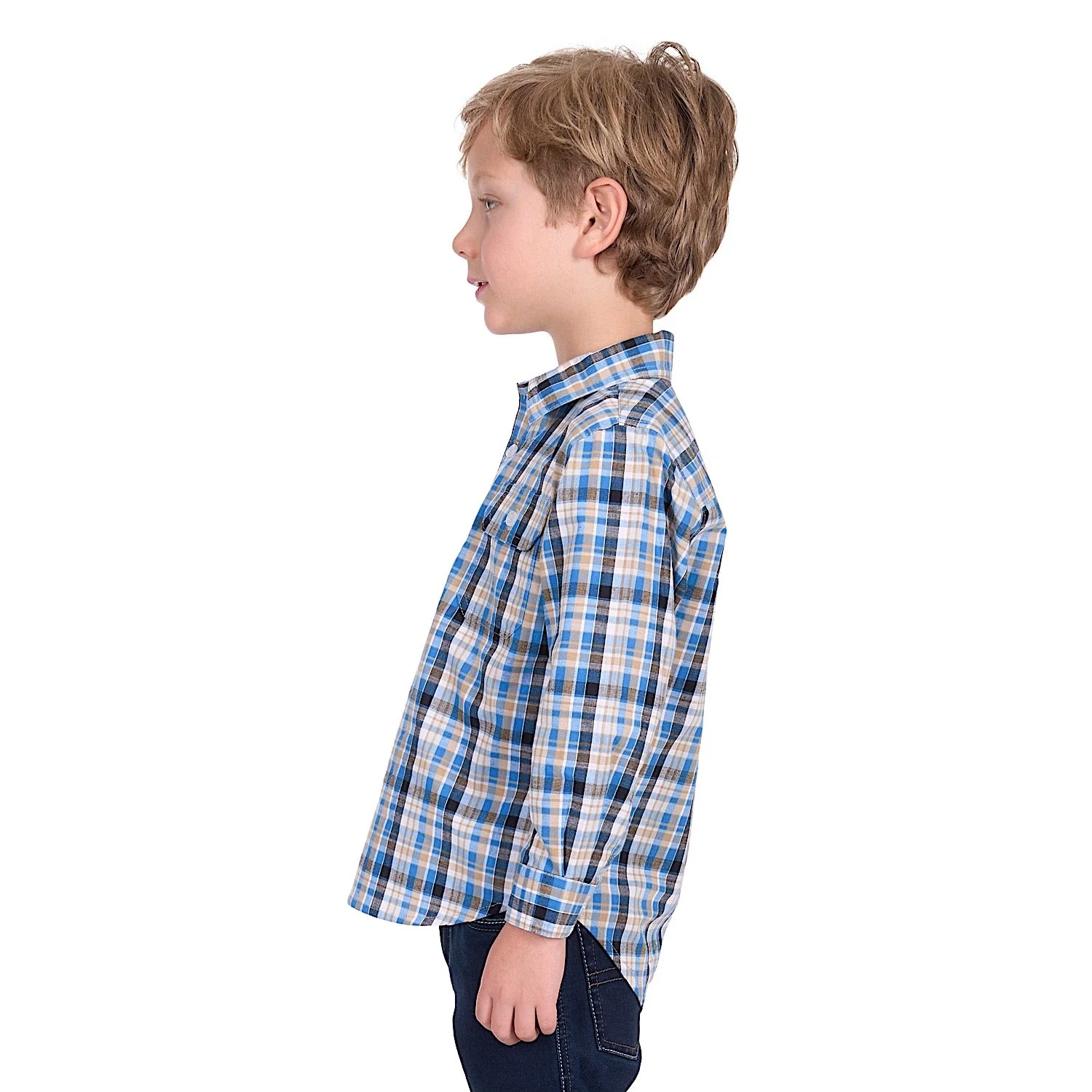Hard Slog Kid's Gibson Half Placket Long Sleeve Shirt - Blue/Tan - Image 3