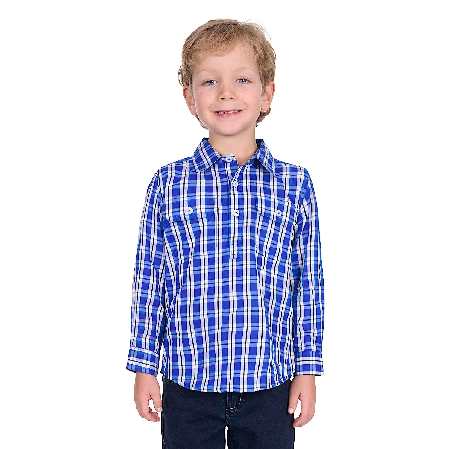 Hard Slog Kid's Levers Half Placket Long Sleeve Shirt - Royal/White - Image 2