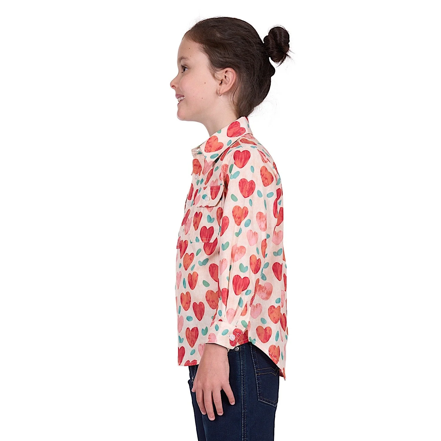 Hard Slog Kid's Mira Half Placket Long Sleeve Shirt - Red - Image 3