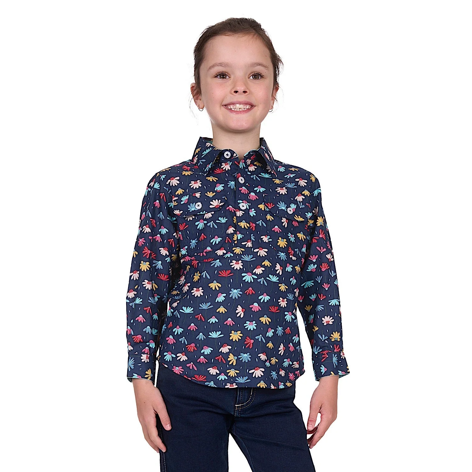 Hard Slog Kid's Tori Half Placket Long Sleeve Shirt - Navy