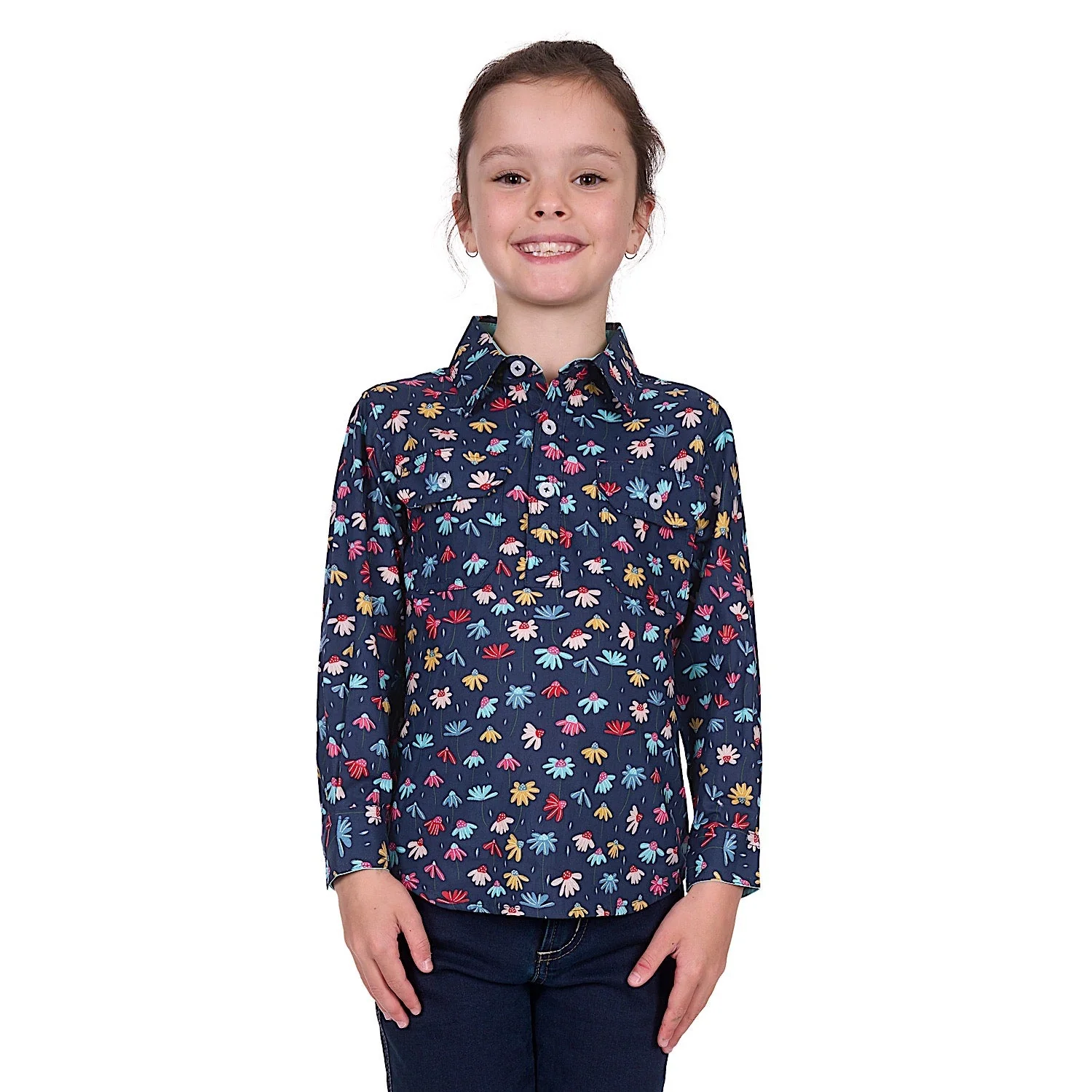 Hard Slog Kid's Tori Half Placket Long Sleeve Shirt - Navy - Image 2