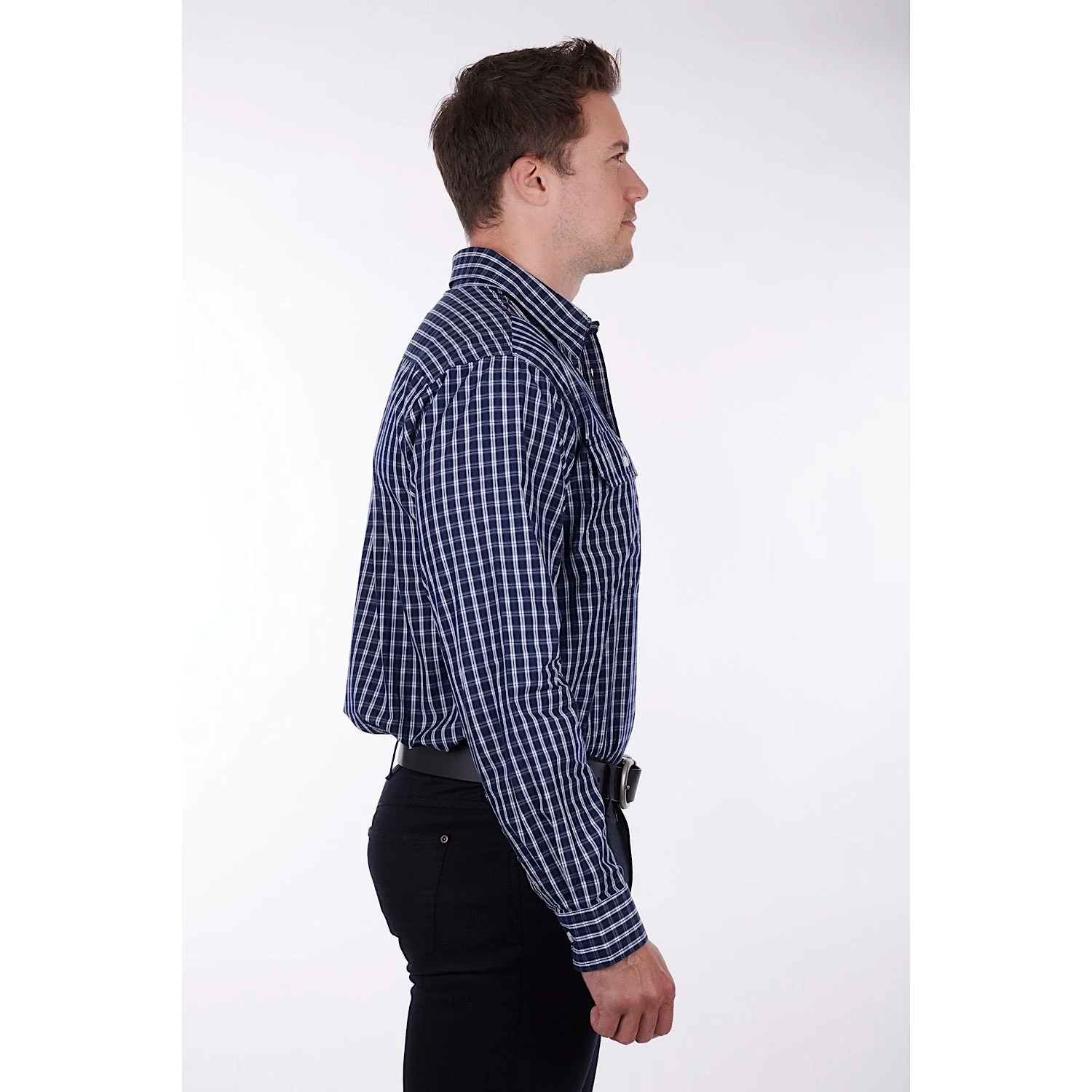 Hard Slog Mens Alon Half Placket Shirt Navy - Image 2