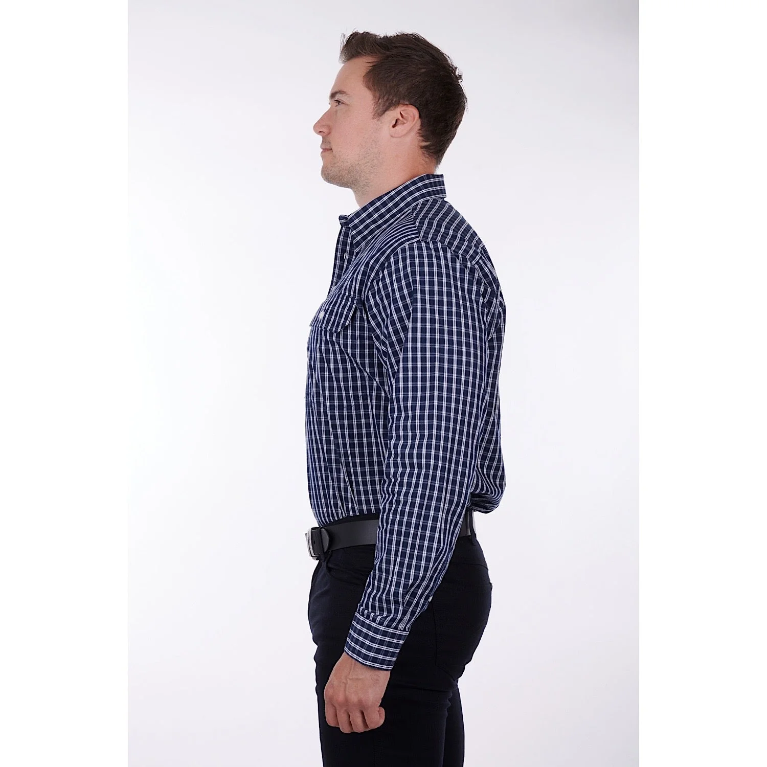 Hard Slog Mens Alon Half Placket Shirt Navy - Image 4