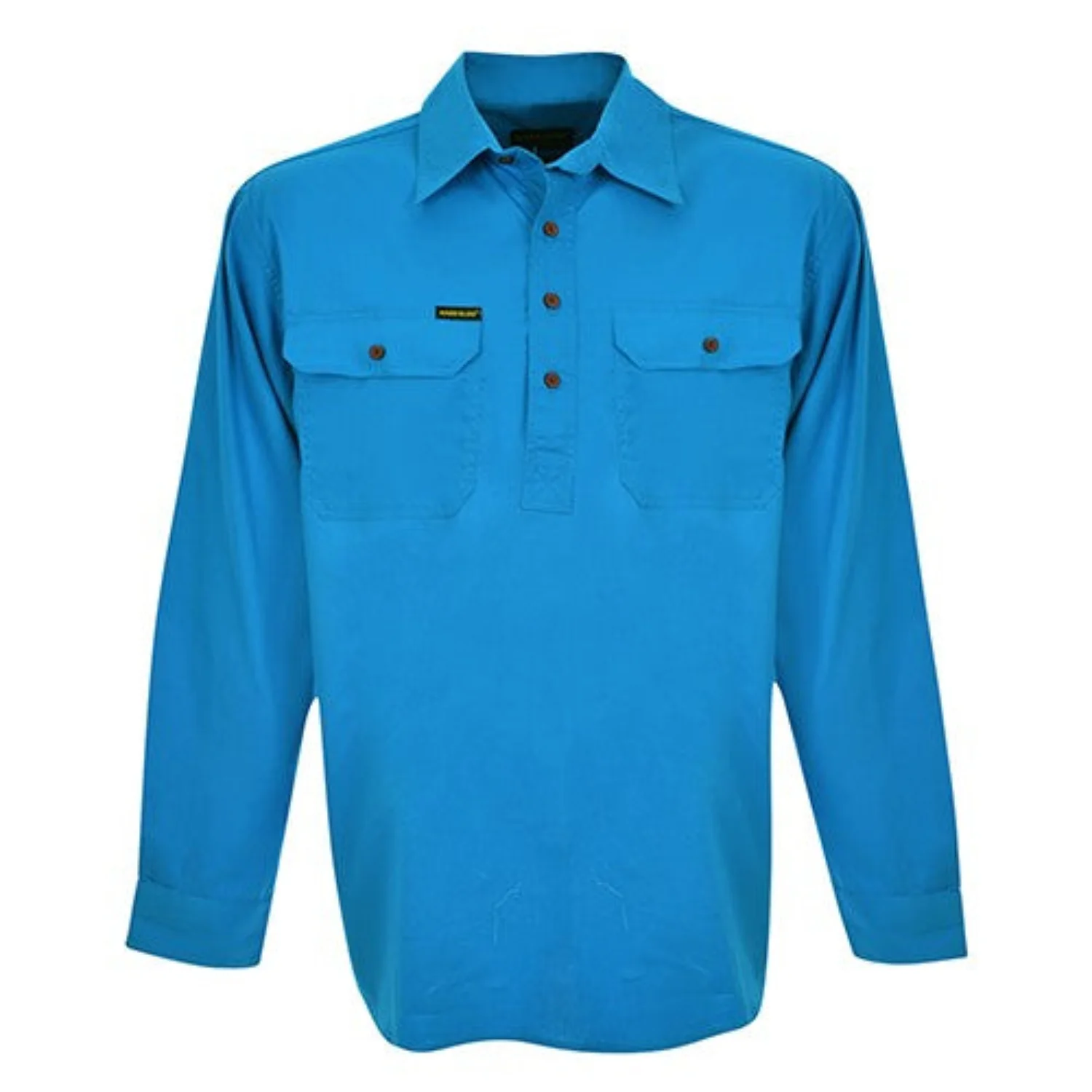 Hard Slog Men's Half Placket Light Cotton Long Sleeve Shirt Bright Blue