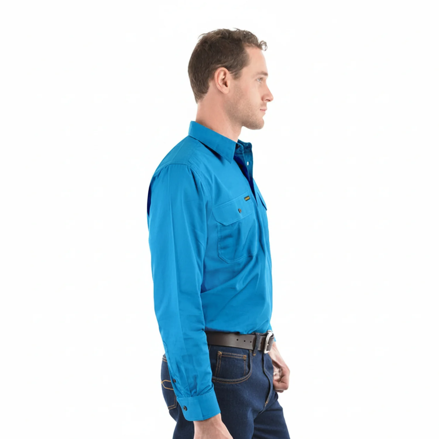 Hard Slog Men's Half Placket Light Cotton Long Sleeve Shirt Bright Blue - Image 4