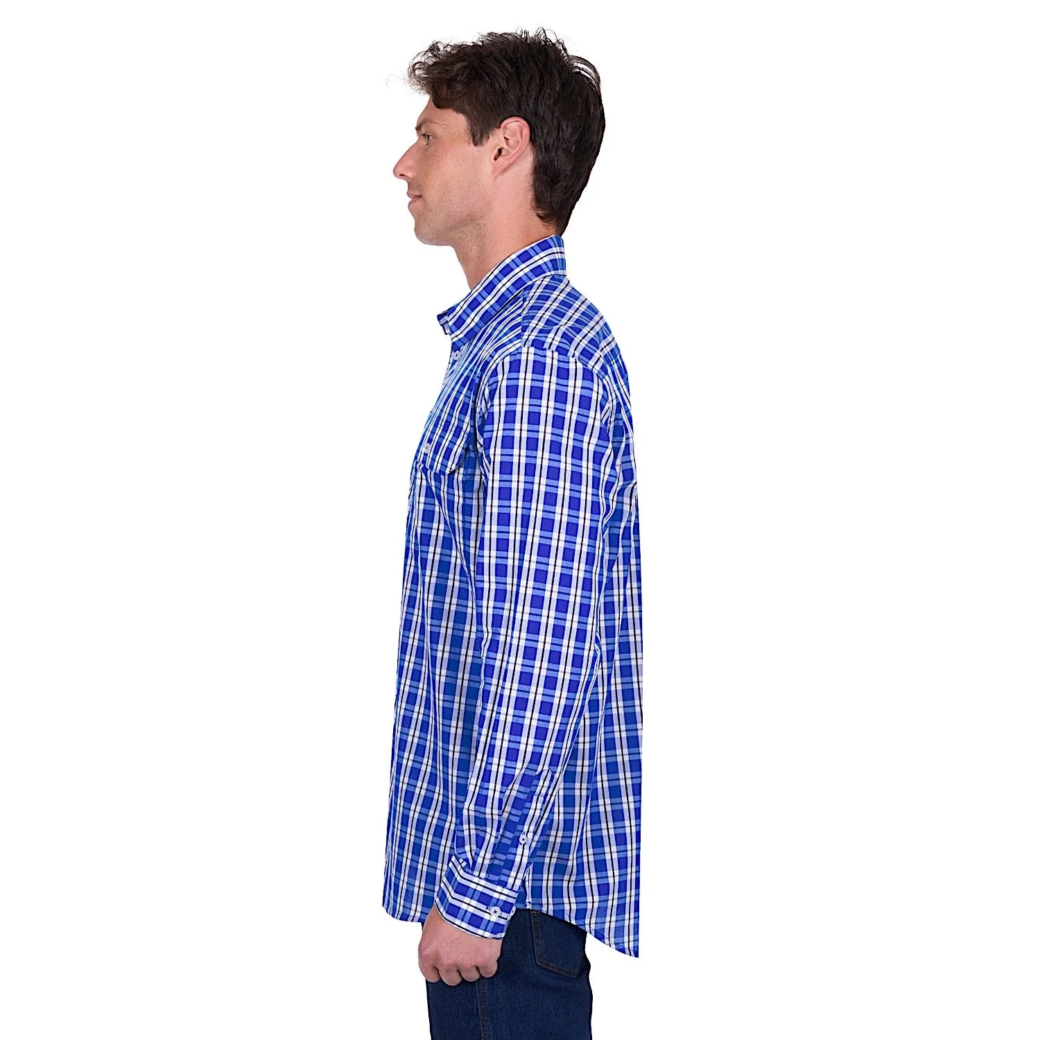Hard Slog Men's Levers Half Placket Long Sleeve Shirt - Royal/White - Image 3