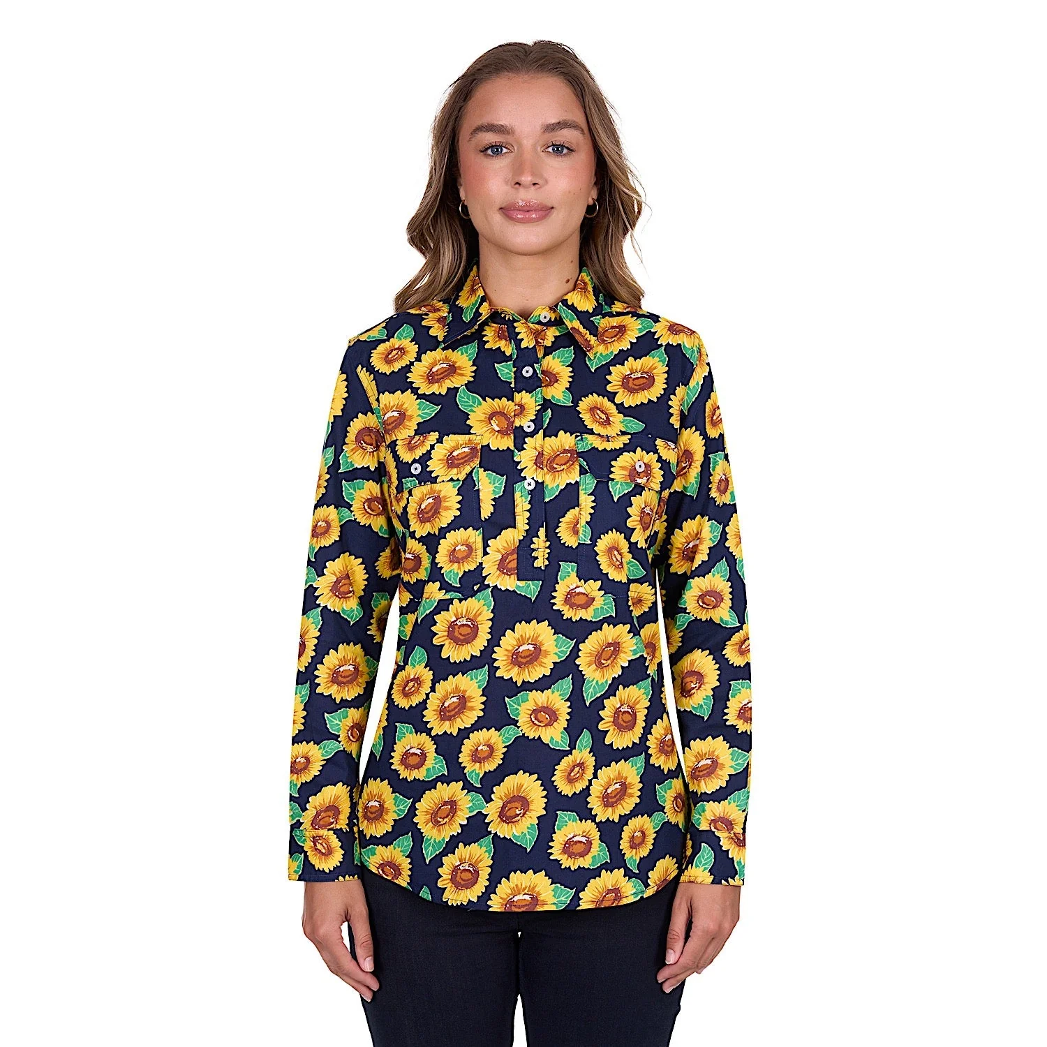 Hard Slog Women's Ally Half Placket Long Sleeve Shirt - Yellow/Green - Image 2