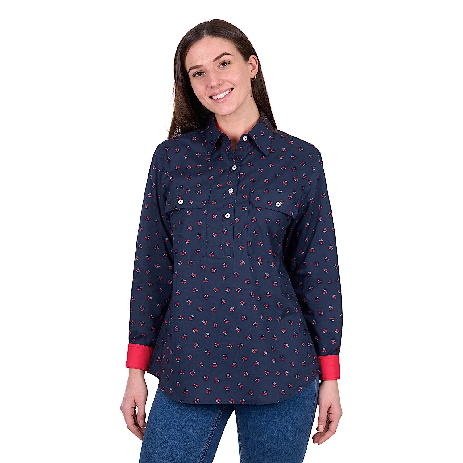 Hard Slog Women's Cherry 1/2 Placket Shirt - Dark Navy