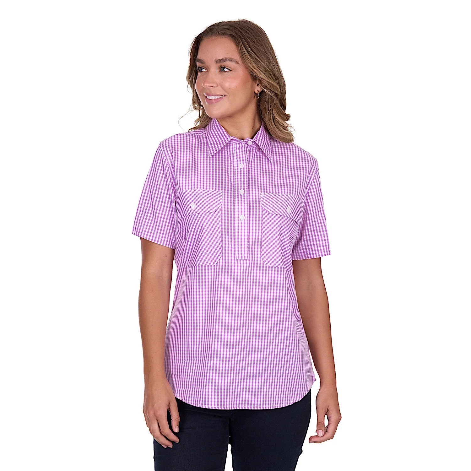 Hard Slog Women's Grace Half Placket Short Sleeve Shirt - Lavender