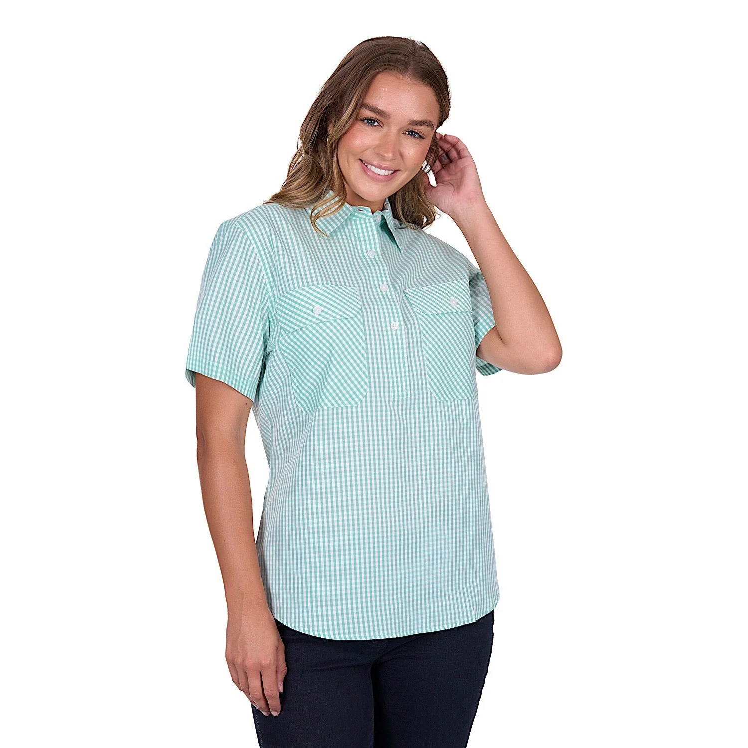 Hard Slog Women's Grace Half Placket Short Sleeve Shirt - Mint