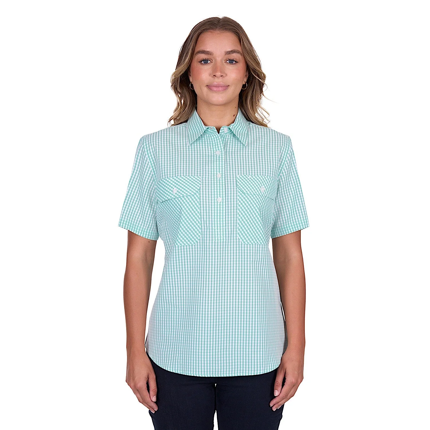 Hard Slog Women's Grace Half Placket Short Sleeve Shirt - Mint - Image 2