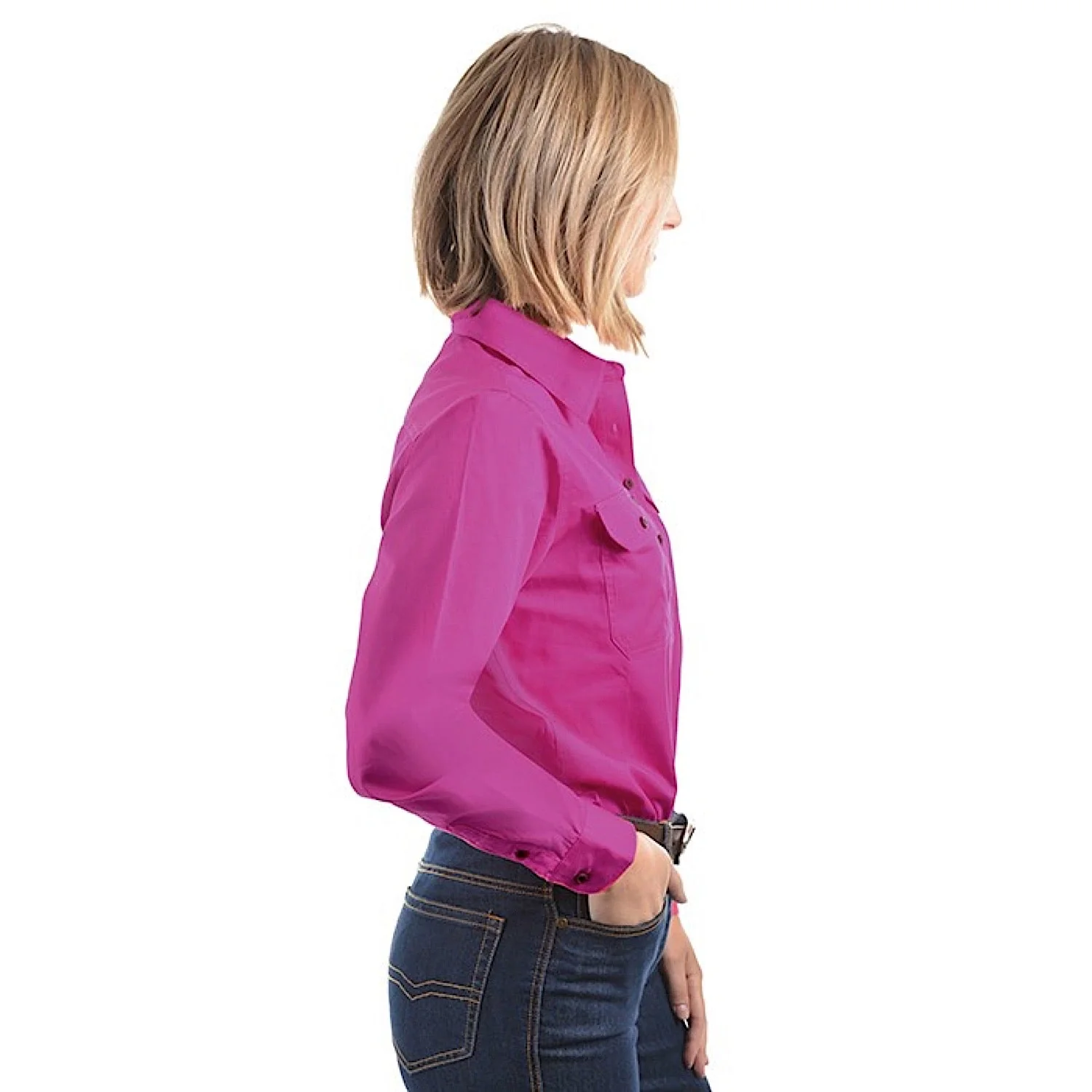 Hard Slog Women's Half Placket Light Cotton Shirt - Fuschia - Image 2