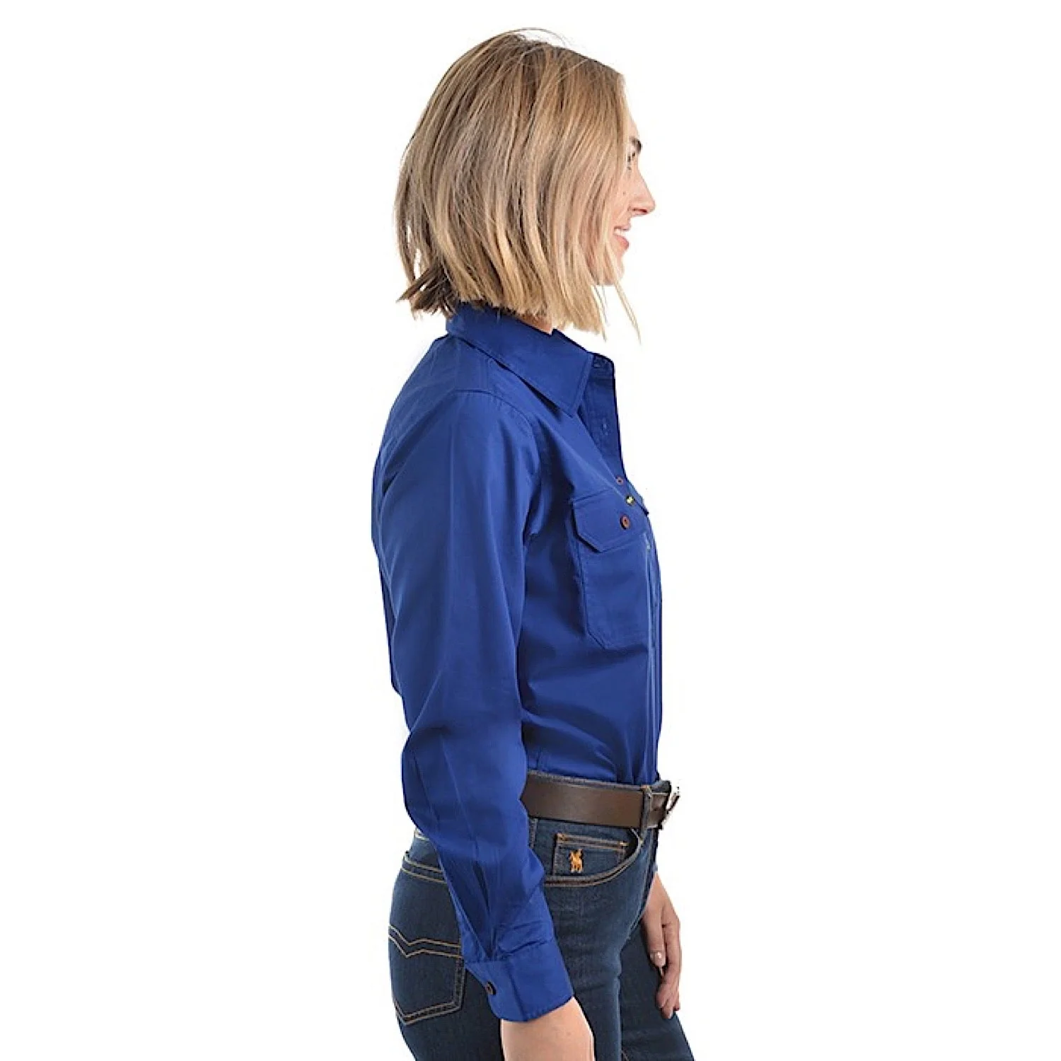 Hard Slog Women's Half Placket Light Cotton Shirt - Royal Blue - Image 2
