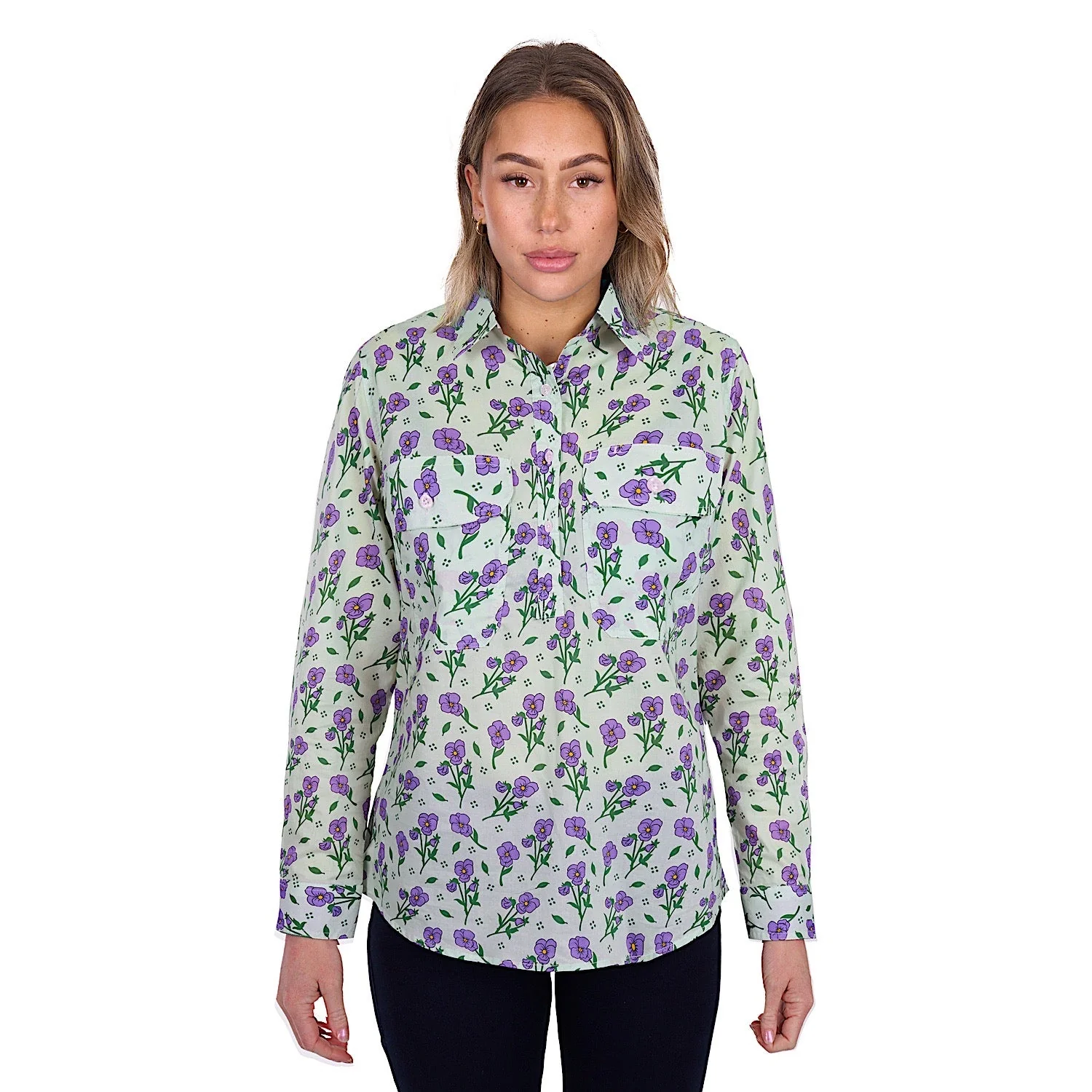 Hard Slog Women's Lynn Half Placket Long Sleeve Shirt - Purple