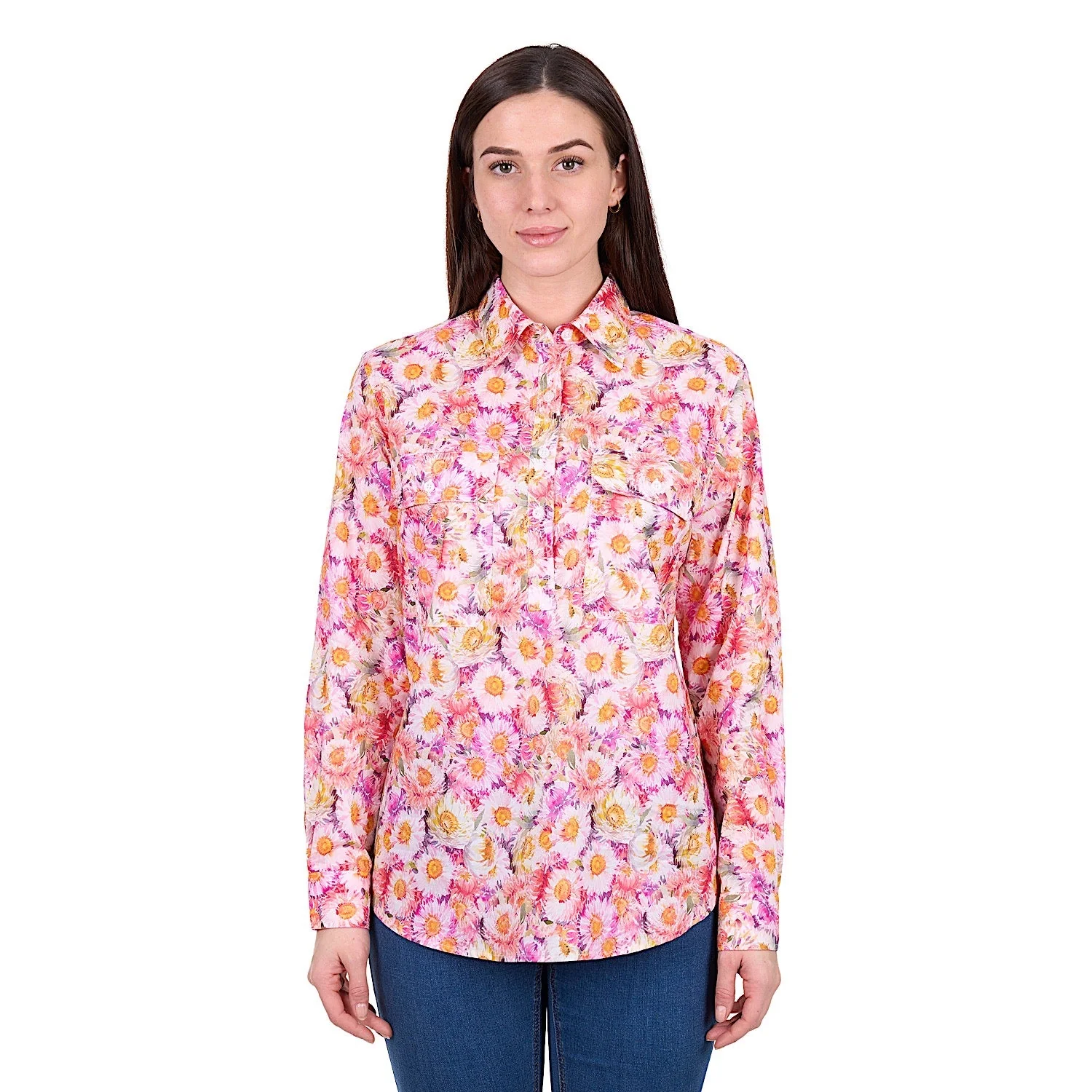 Hard Slog Women's Samira 1/2 Placket Shirt - Pink/Yellow - Image 2